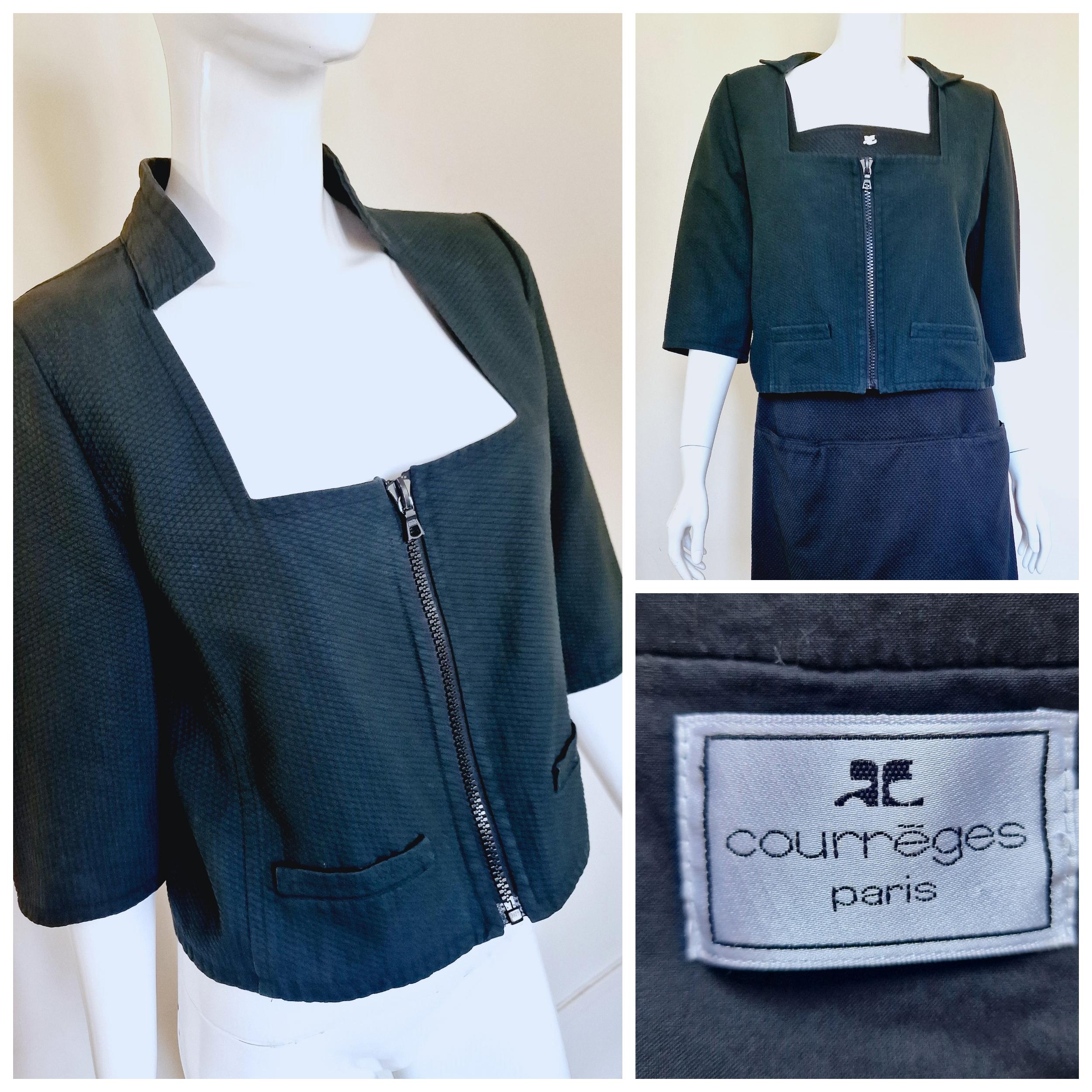 André Courrèges Crop Zipper Cotton Logo 90s Square Neck X-large Tee Top Jacket For Sale 8