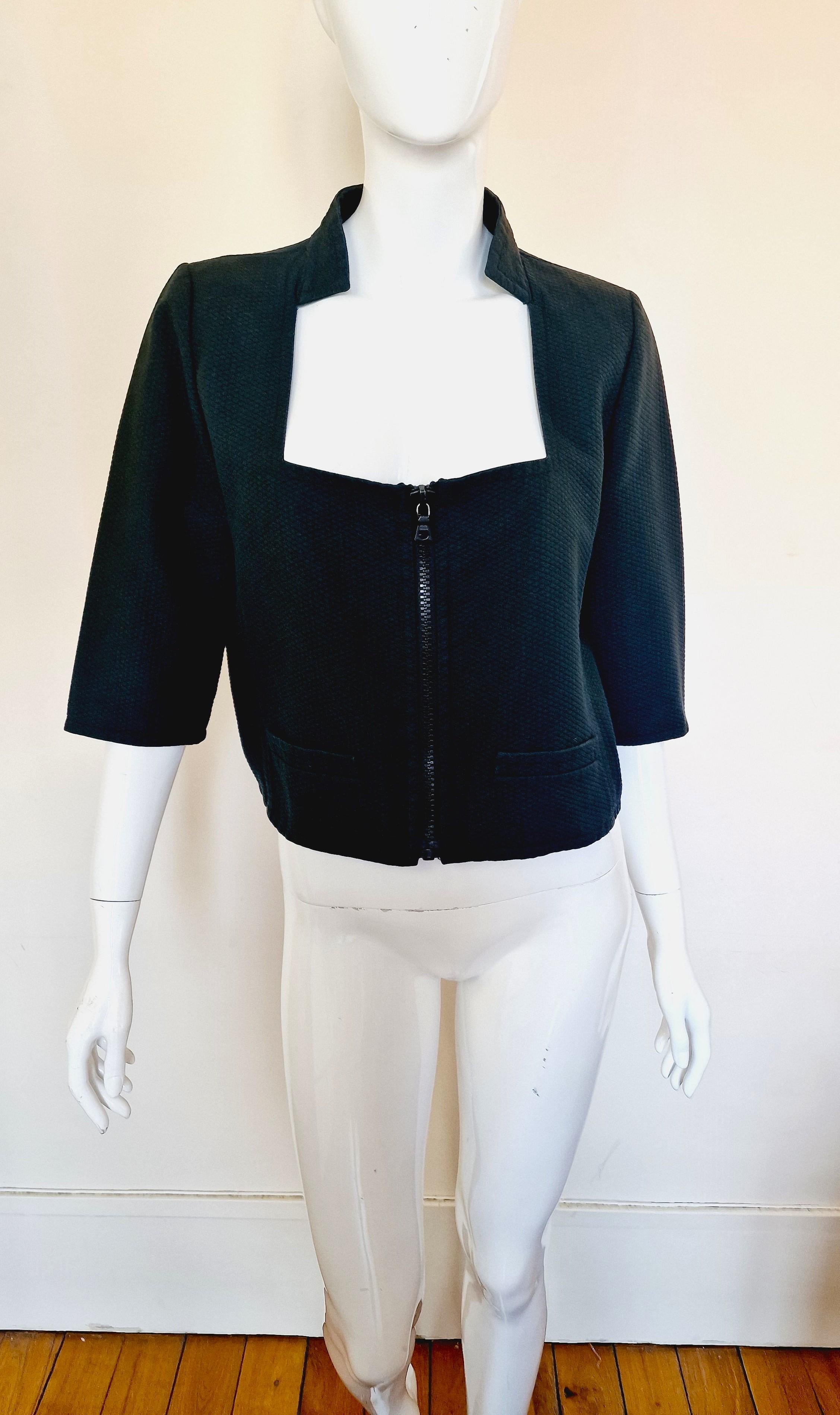 Women's André Courrèges Crop Zipper Cotton Logo 90s Square Neck X-large Tee Top Jacket For Sale