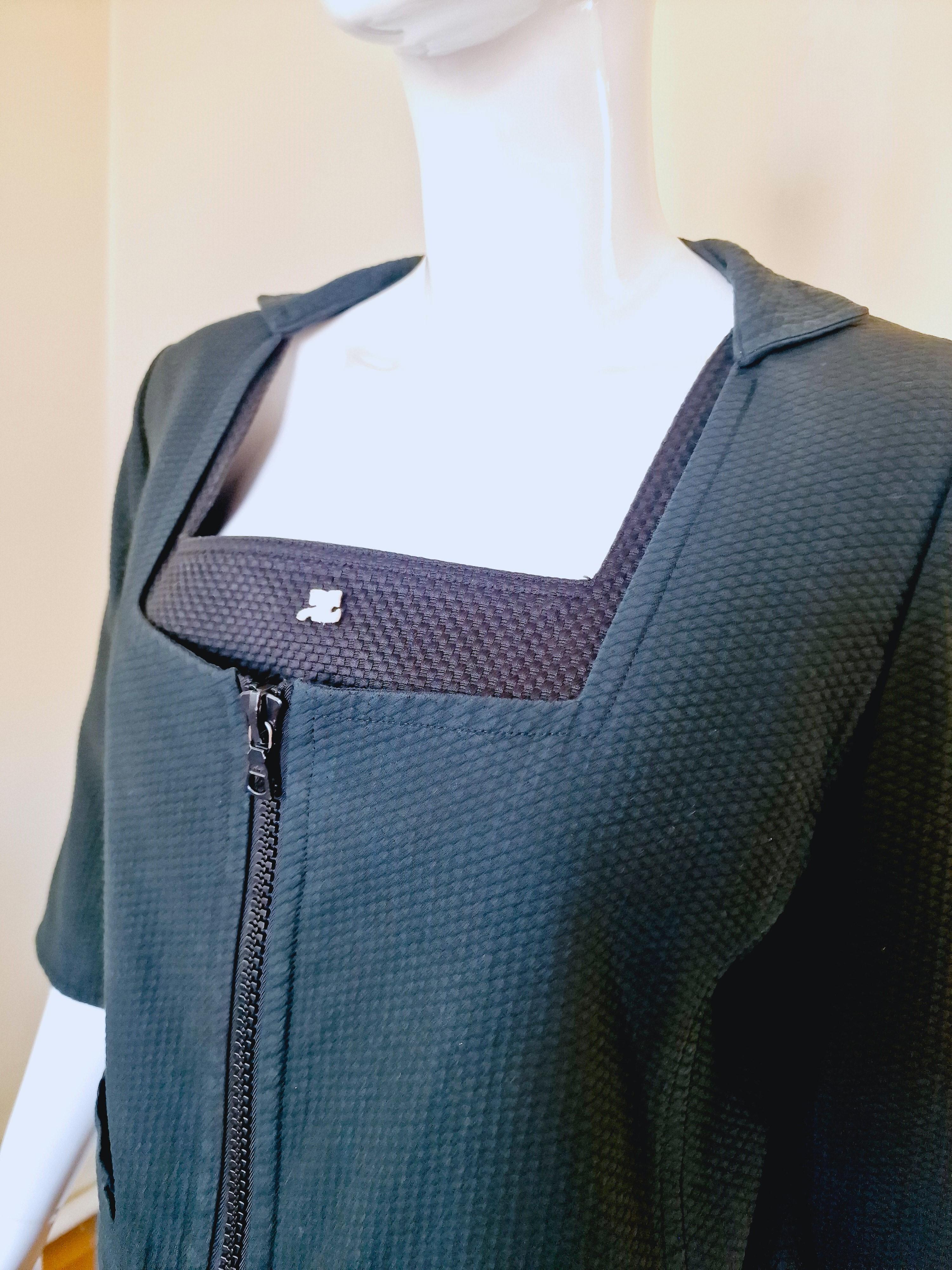 André Courrèges Crop Zipper Cotton Logo 90s Square Neck X-large Tee Top Jacket For Sale 3