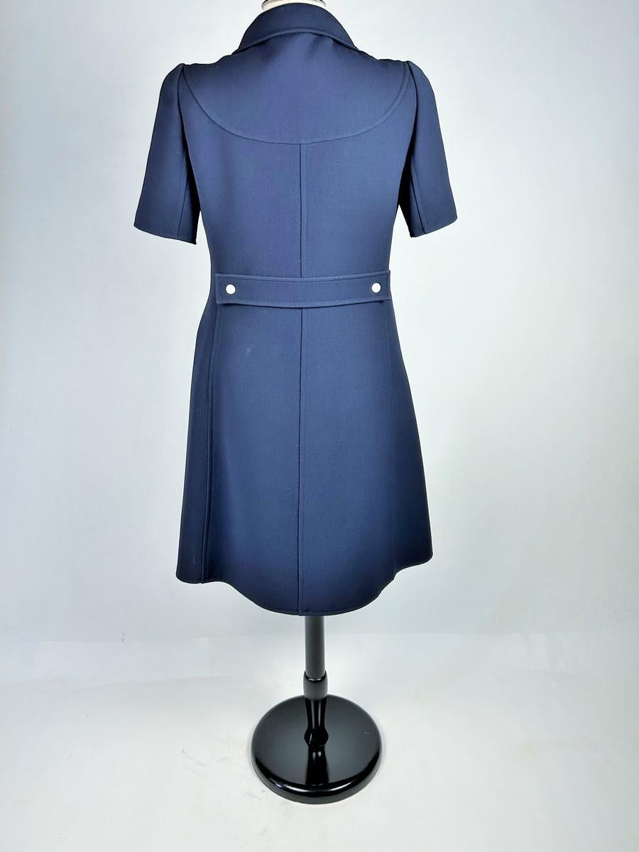 André Courrèges Haute Couture dress in navy jersey with white zips Circa 1970 For Sale 6