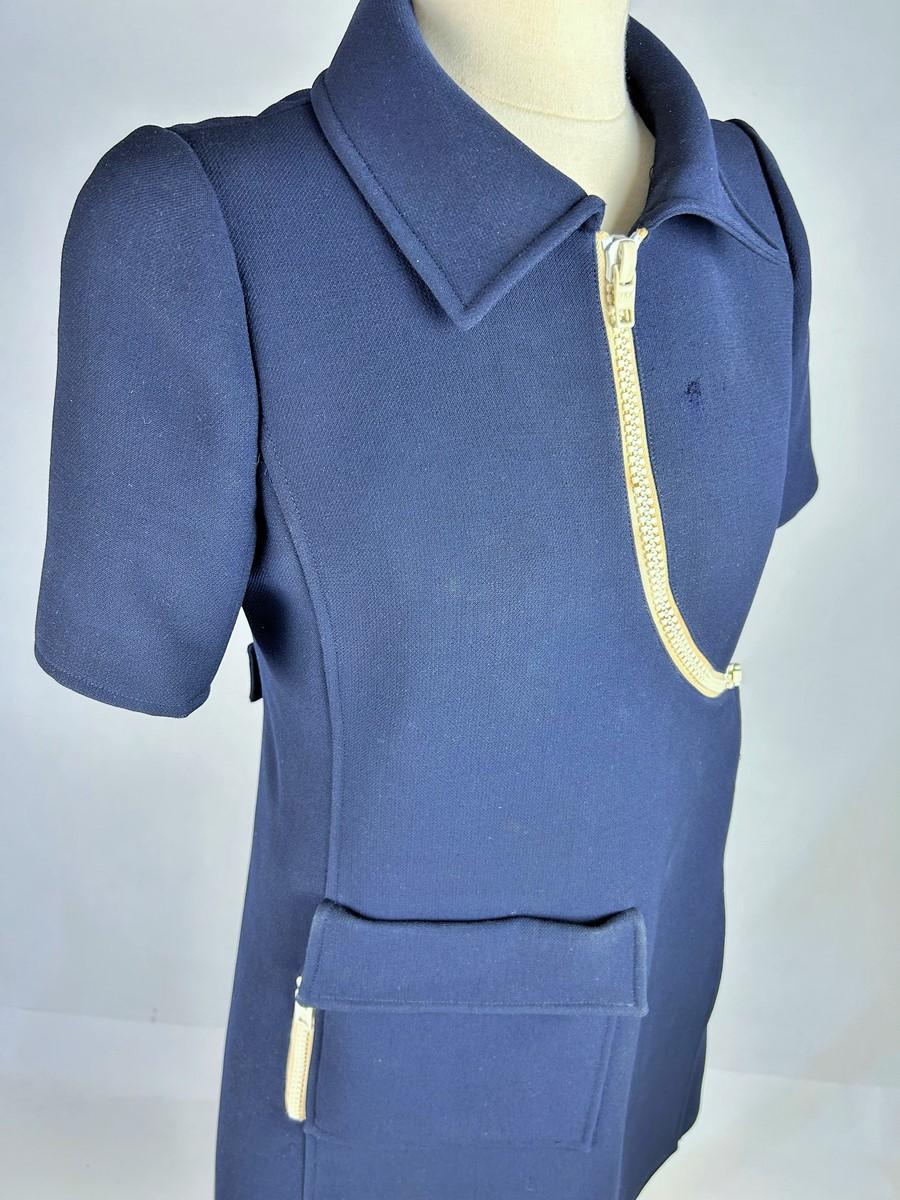 André Courrèges Haute Couture dress in navy jersey with white zips Circa 1970 For Sale 7