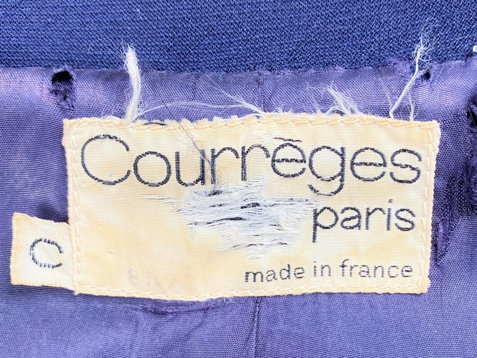 Purple André Courrèges Haute Couture dress in navy jersey with white zips Circa 1970 For Sale