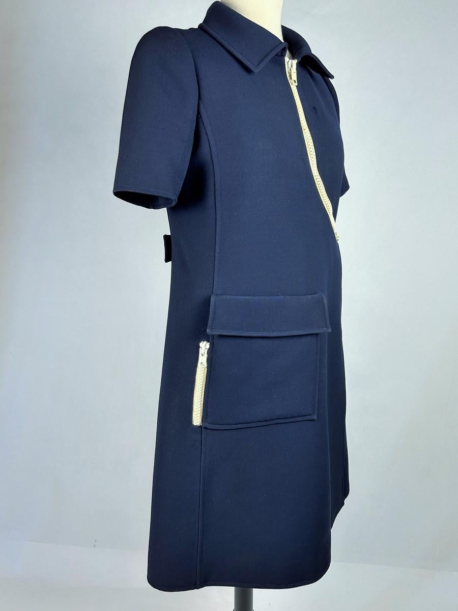 André Courrèges Haute Couture dress in navy jersey with white zips Circa 1970 For Sale 3