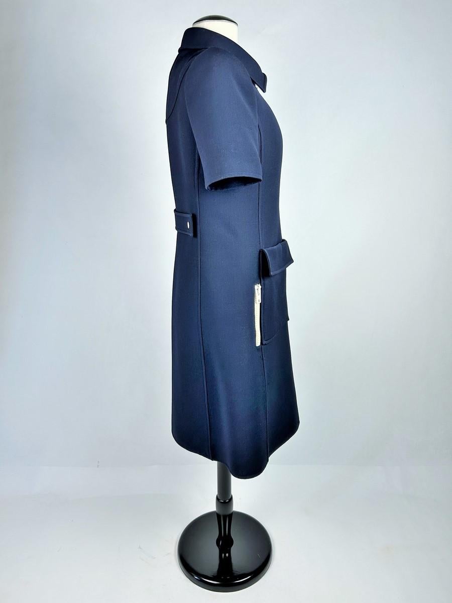 André Courrèges Haute Couture dress in navy jersey with white zips Circa 1970 For Sale 4