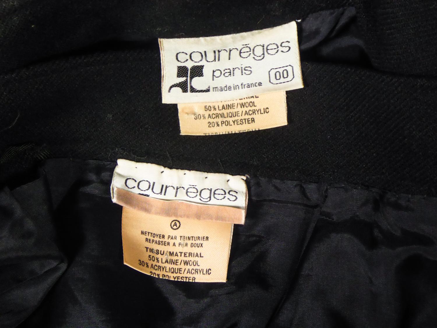 André Courrèges Haute Couture Skirt Suit In Black Wool Circa 1968/1975 In Good Condition For Sale In Toulon, FR