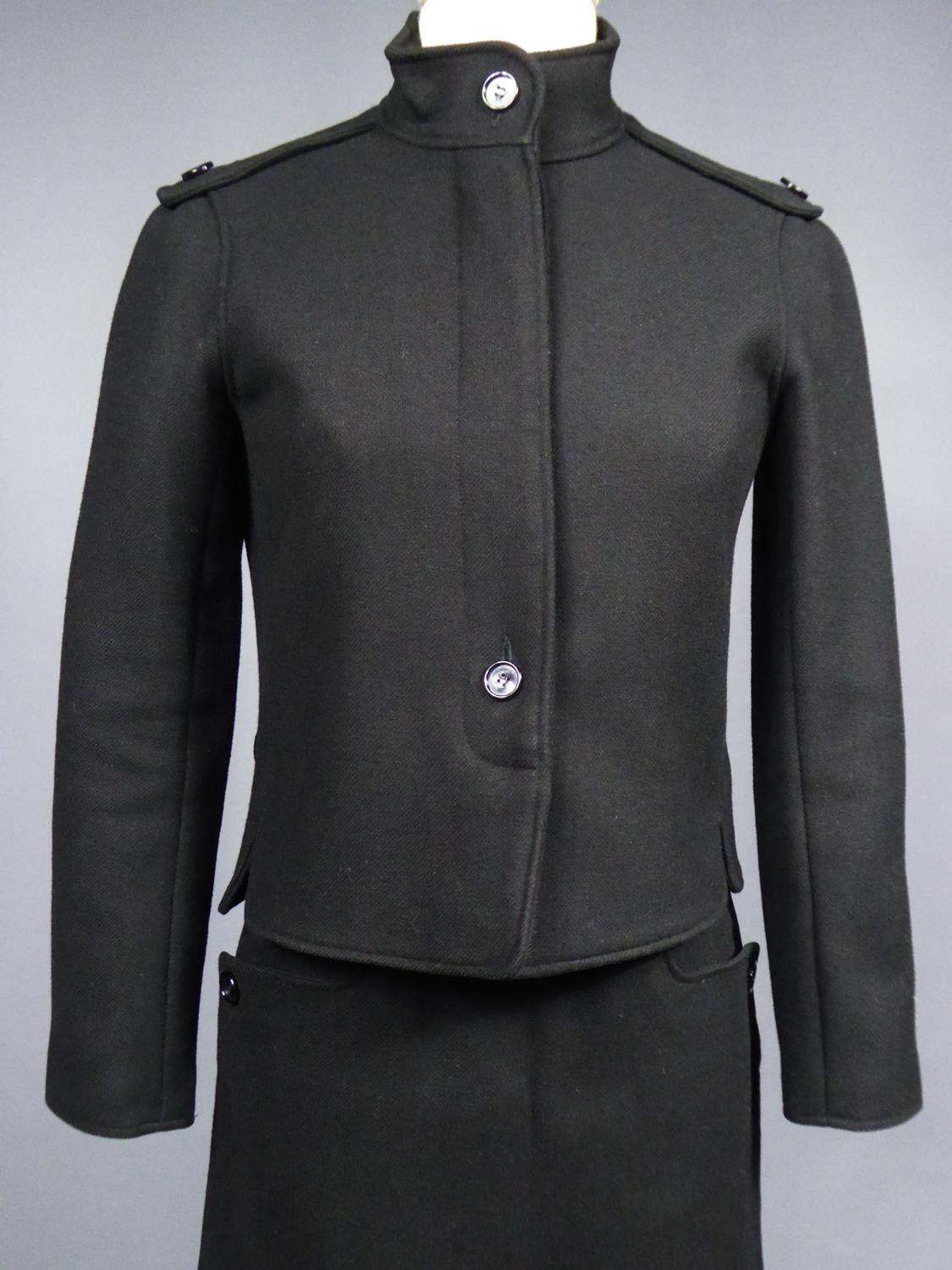 André Courrèges Haute Couture Skirt Suit In Black Wool Circa 1968/1975  For Sale 1