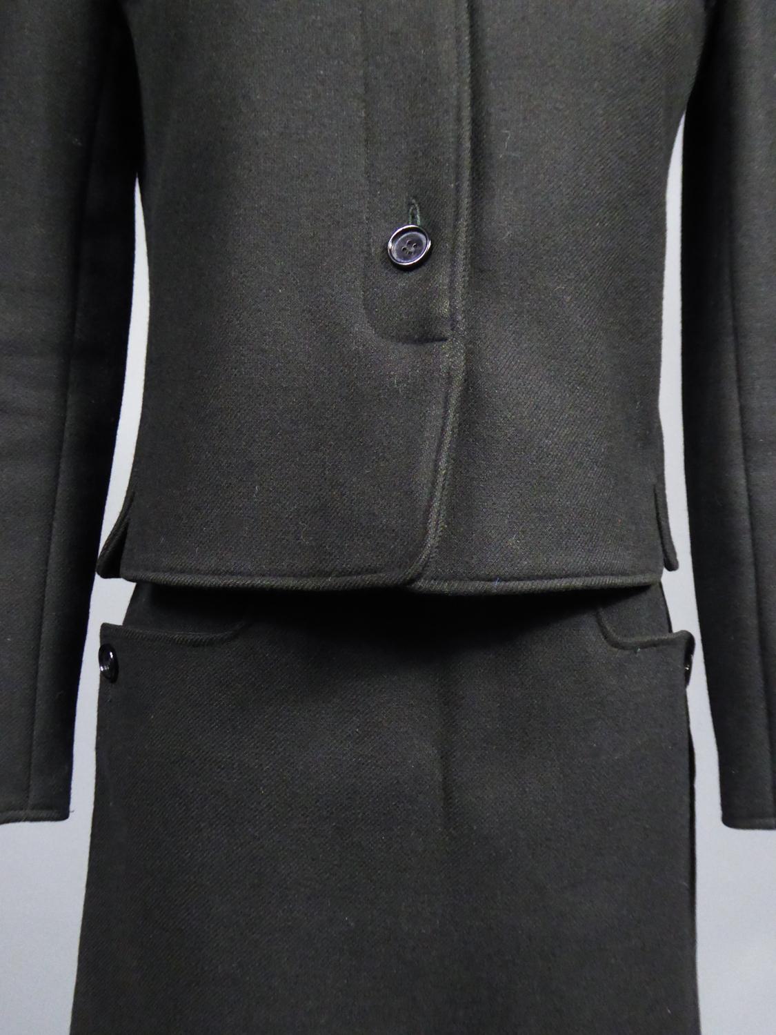 André Courrèges Haute Couture Skirt Suit In Black Wool Circa 1968/1975  For Sale 3