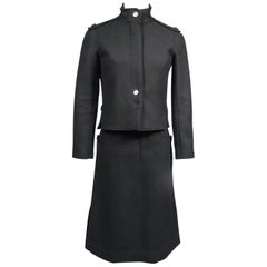 André Courrèges Haute Couture Skirt Suit In Black Wool Circa 1968/1975