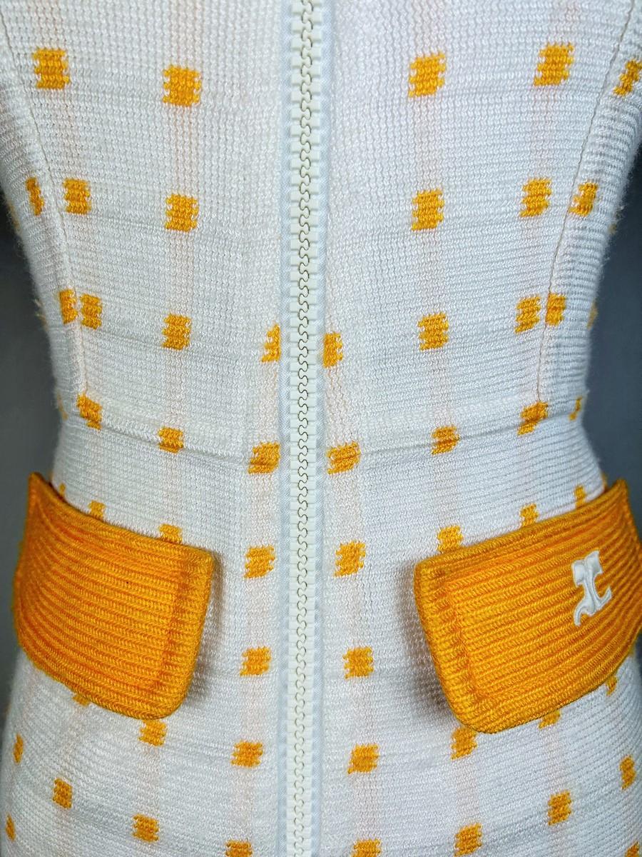 André Courrèges Hyperbole white and yellow wool knit jumpsuit France Circa 1970 For Sale 8