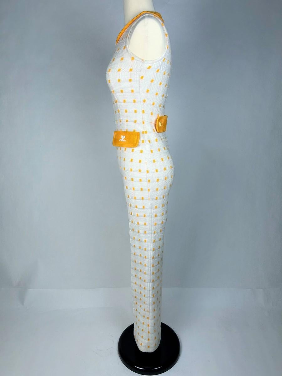 André Courrèges Hyperbole white and yellow wool knit jumpsuit France Circa 1970 For Sale 4