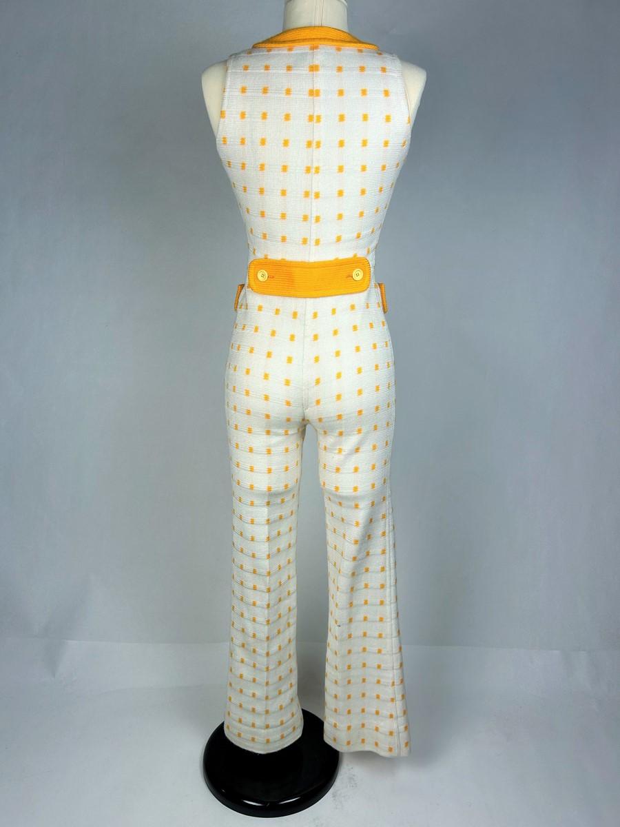 André Courrèges Hyperbole white and yellow wool knit jumpsuit France Circa 1970 For Sale 5