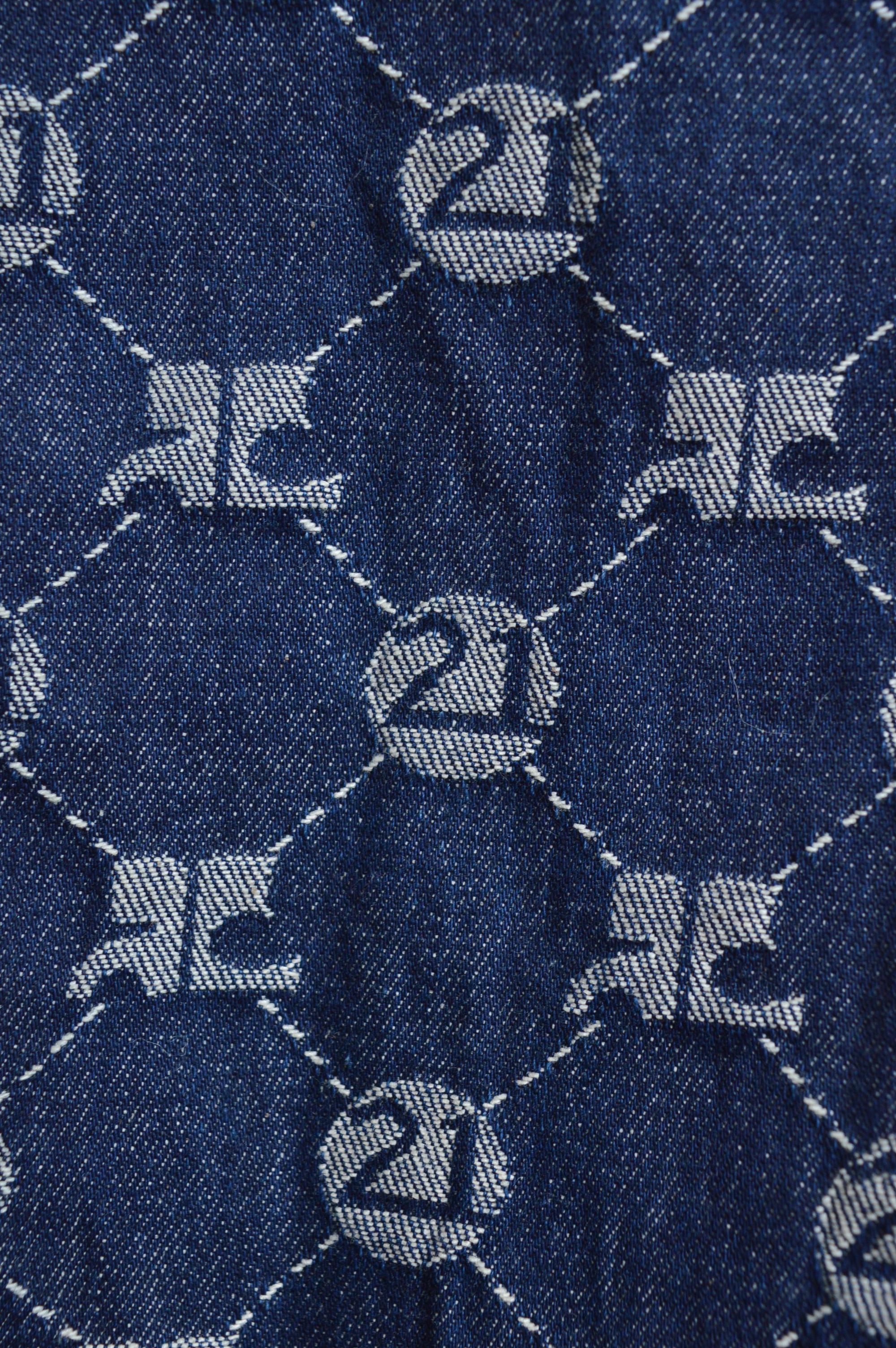 Black André Courrèges Jacquard Repeat Logo Denim Vintage pleated Mini Skirt For Sale
