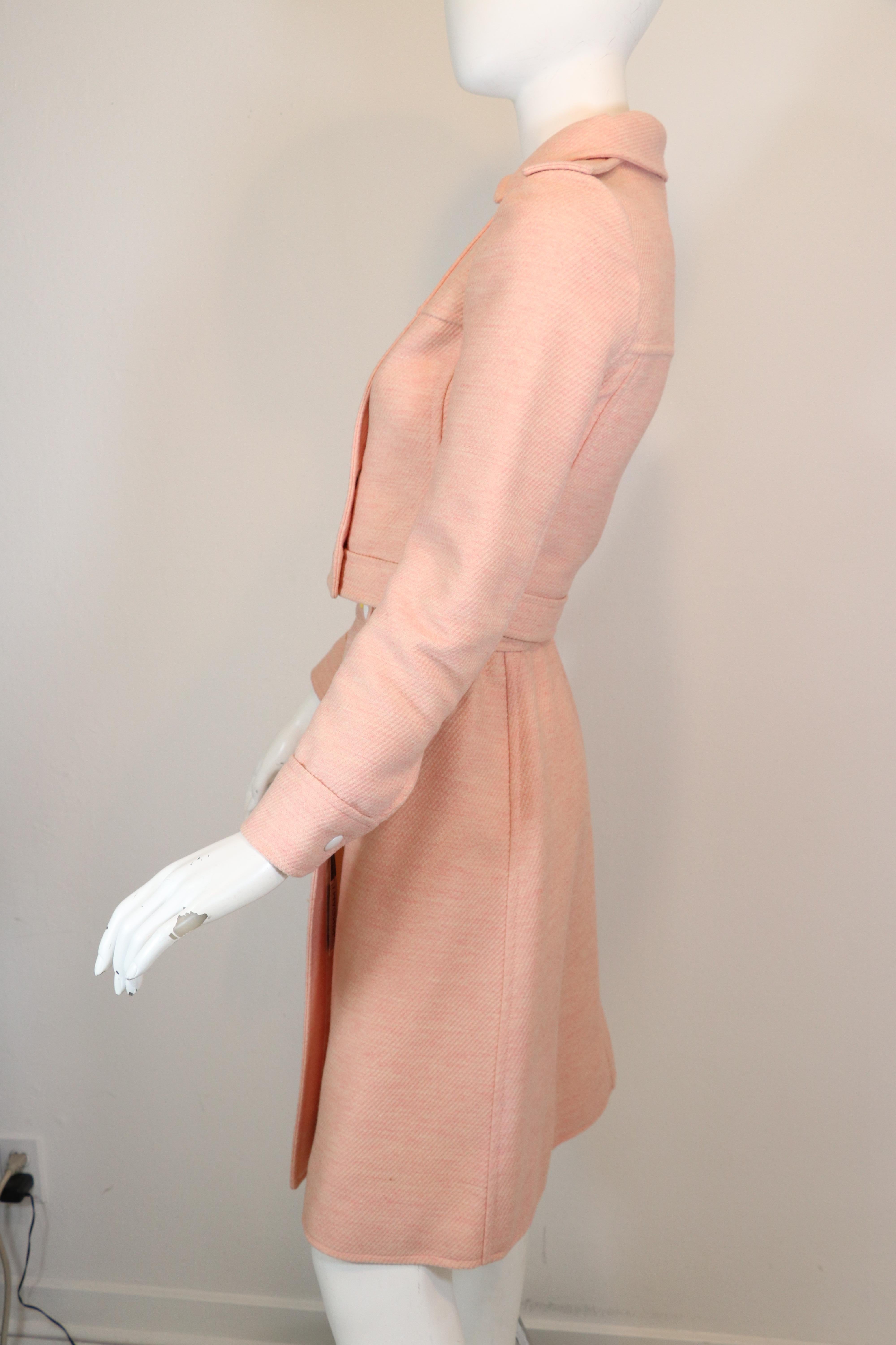 1960s Numbered Courreges Pink Skirt & Sweater Set