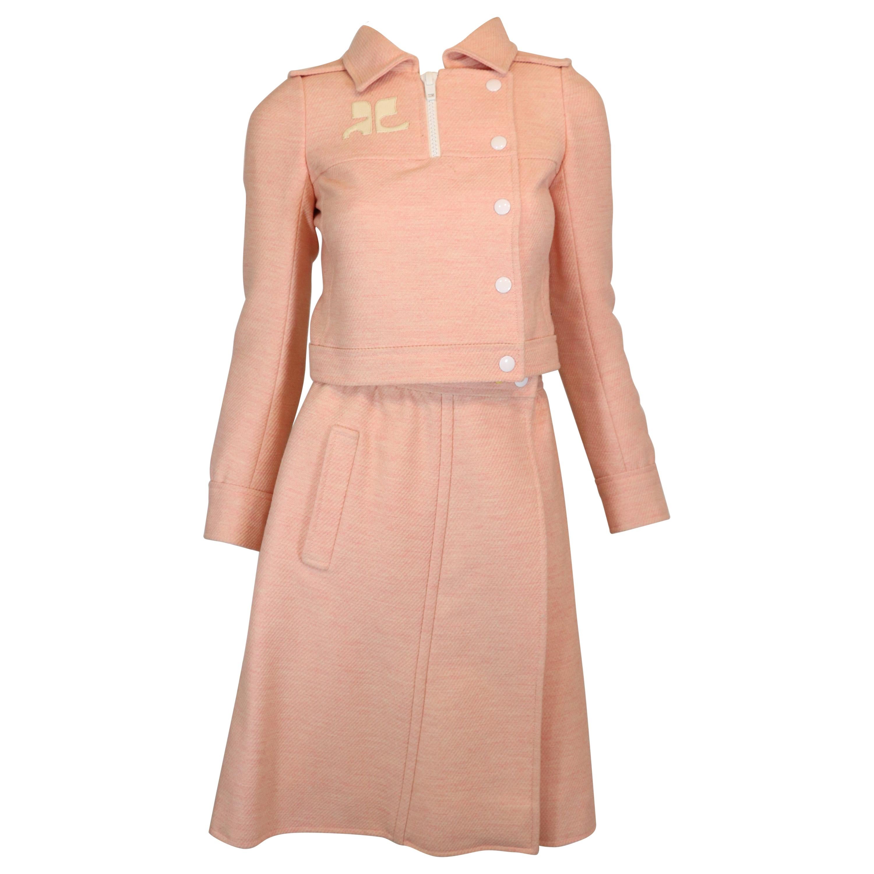 Andre Courreges numbered Pink Wool Jacket Skirt Set 1970’s