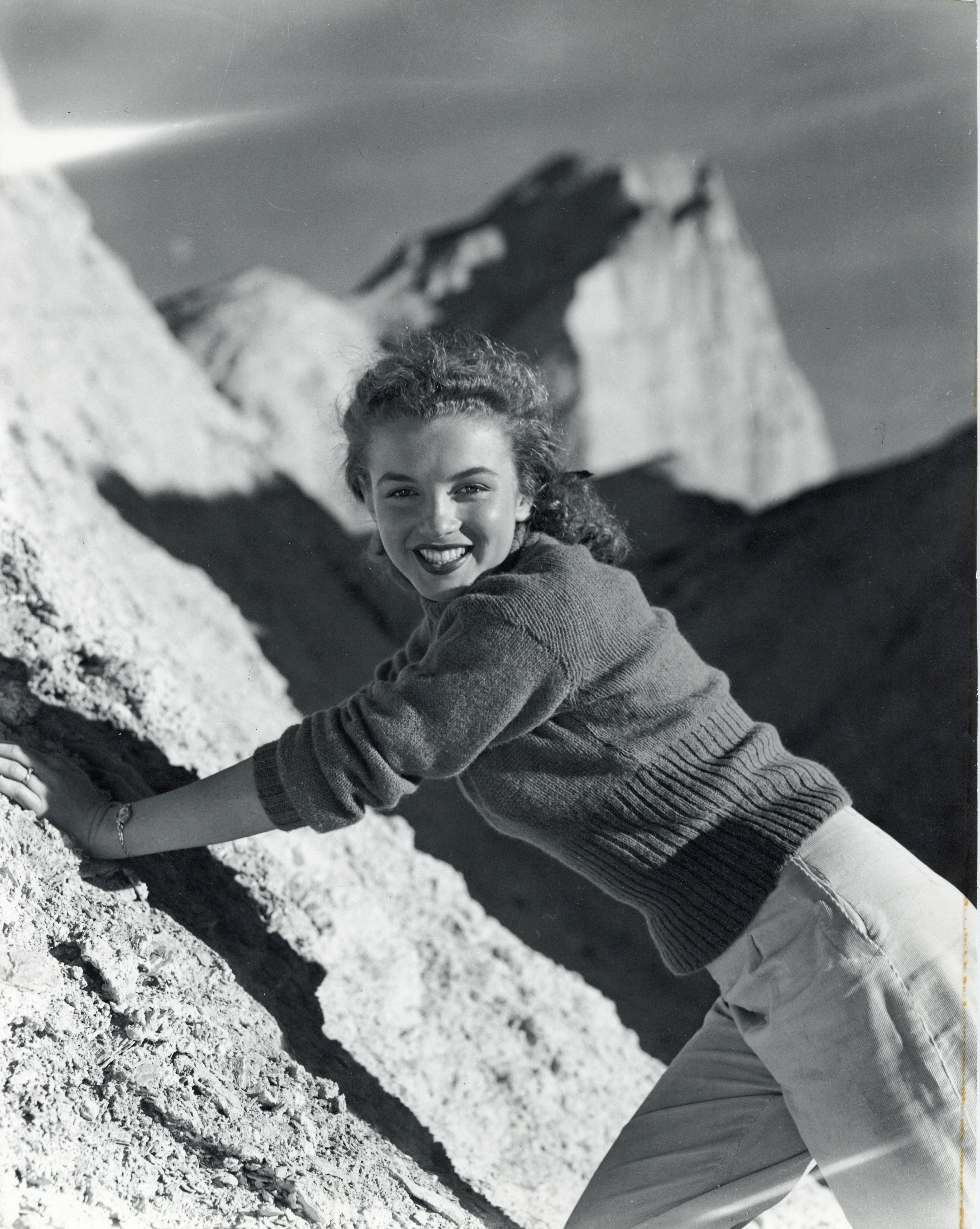 Andre de Dienes Portrait Photograph - Marilyn Monroe 'Norma Jeane' Posing on Mountain Vintage Original Photograph