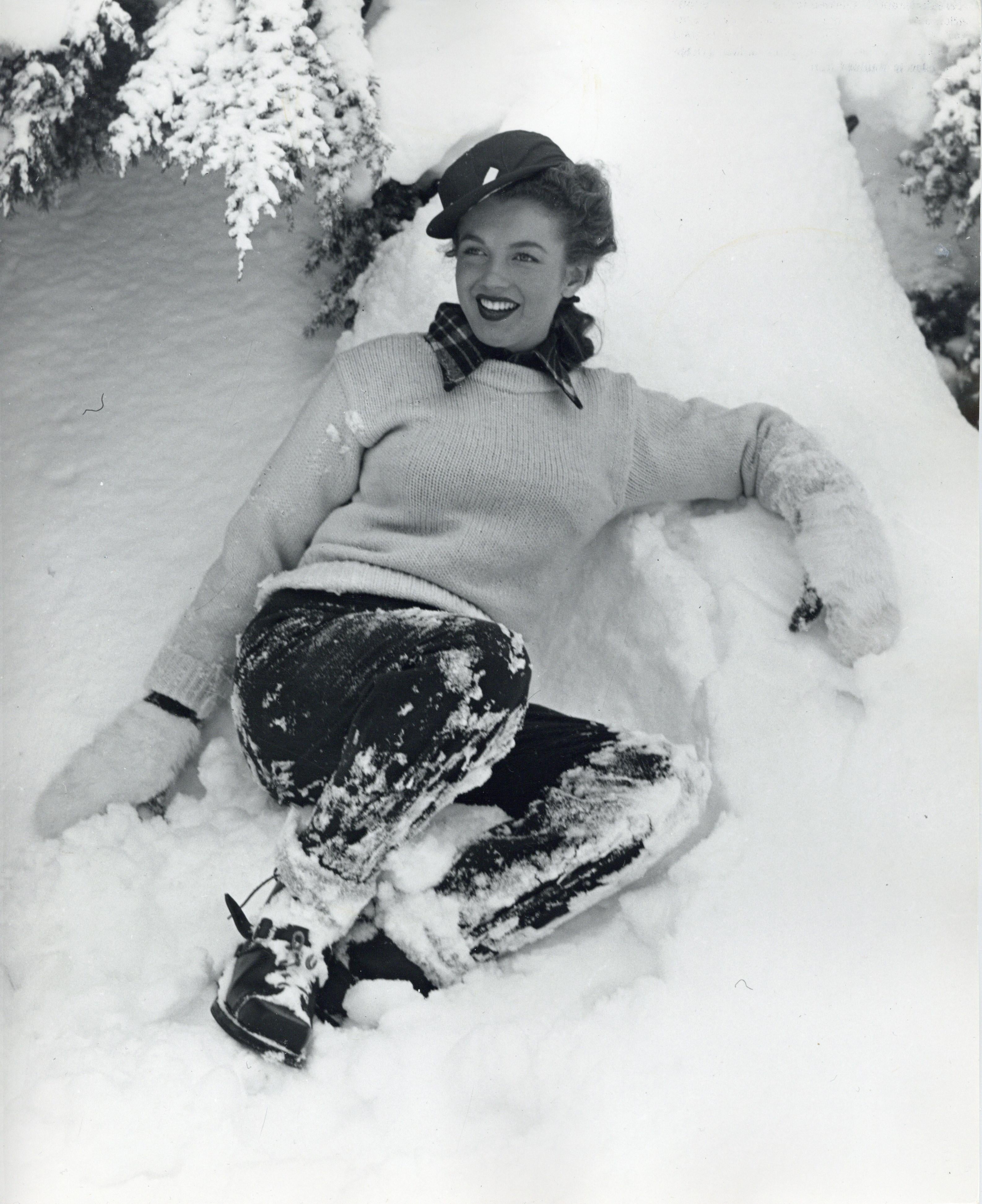 Andre de Dienes Portrait Photograph - Marilyn Monroe 'Norma Jeane' Smiling in the Snow Vintage Original Photograph