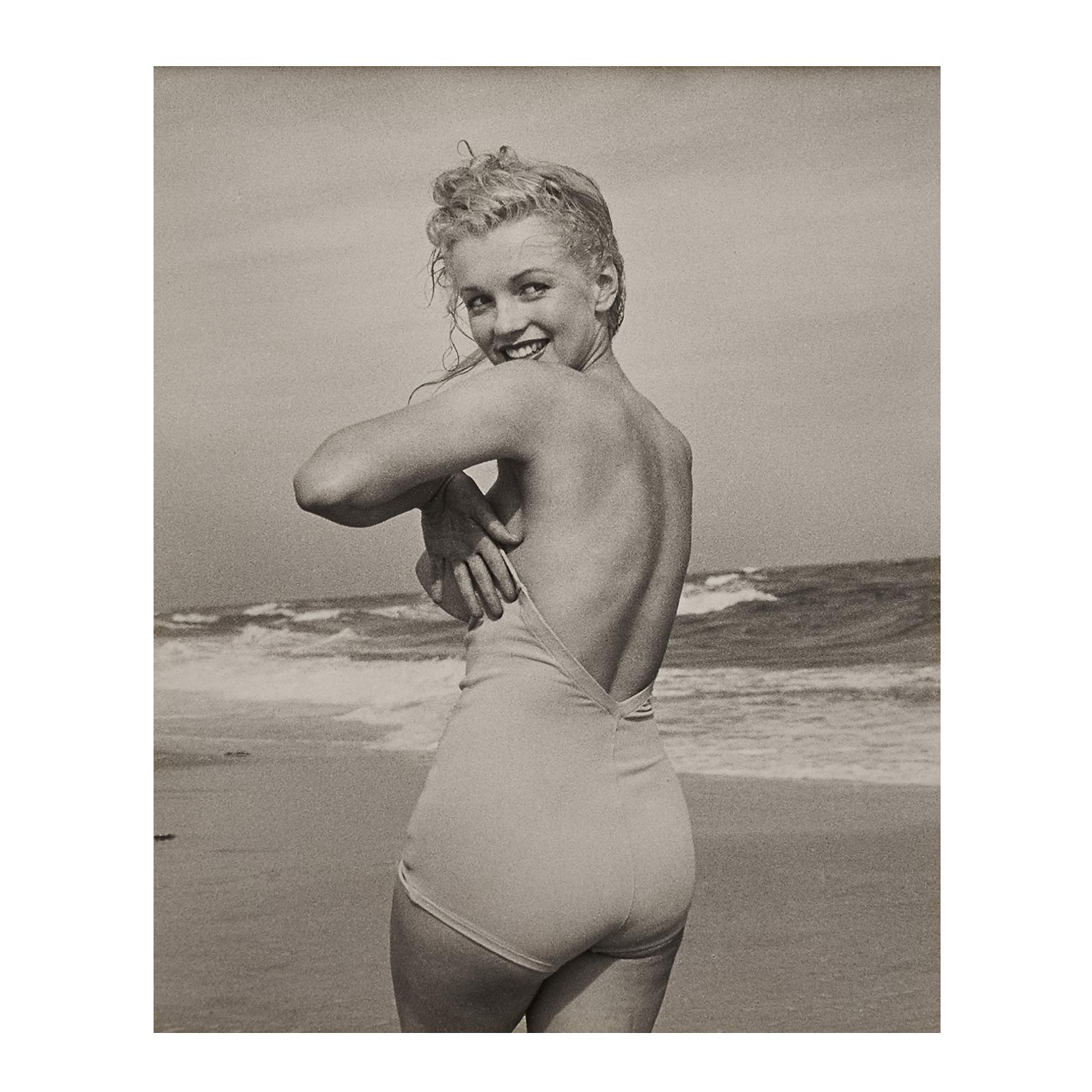 Andre de Dienes Portrait Print - Marilyn Monroe by André de Dienes,  'Flirting on the Beach', Black and White