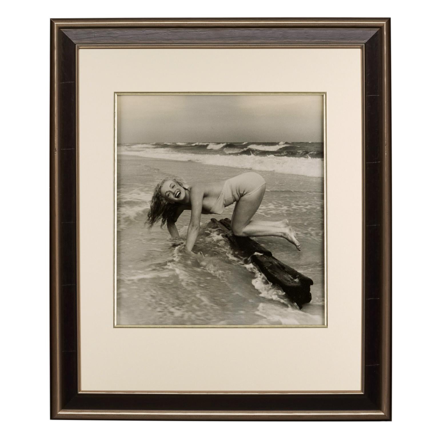 Marilyn Monroe by André de Dienes,  'Playful on the Beach', Black and White - Print by Andre de Dienes