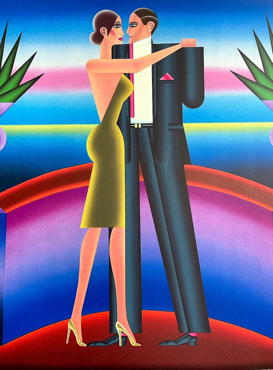 THE DANCE Signed Lithograph, Dancing Couple, Modern Art Deco, Polish Artist - Print by Andre de Krayewski