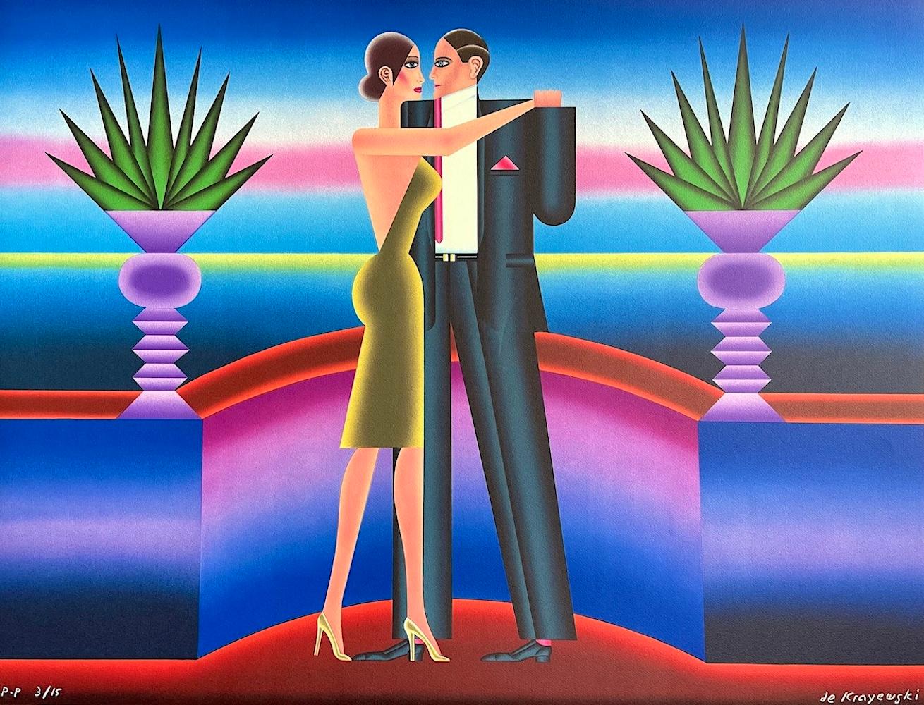 Andre de Krayewski Interior Print - THE DANCE Signed Lithograph, Dancing Couple, Modern Art Deco, Polish Artist