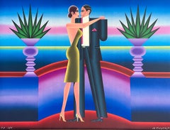 THE DANCE Signed Lithograph, Dancing Couple, Modern Art Deco, Polish Artist