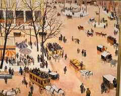 Impressionist City scene with figures, horses coaches possibly Paris
