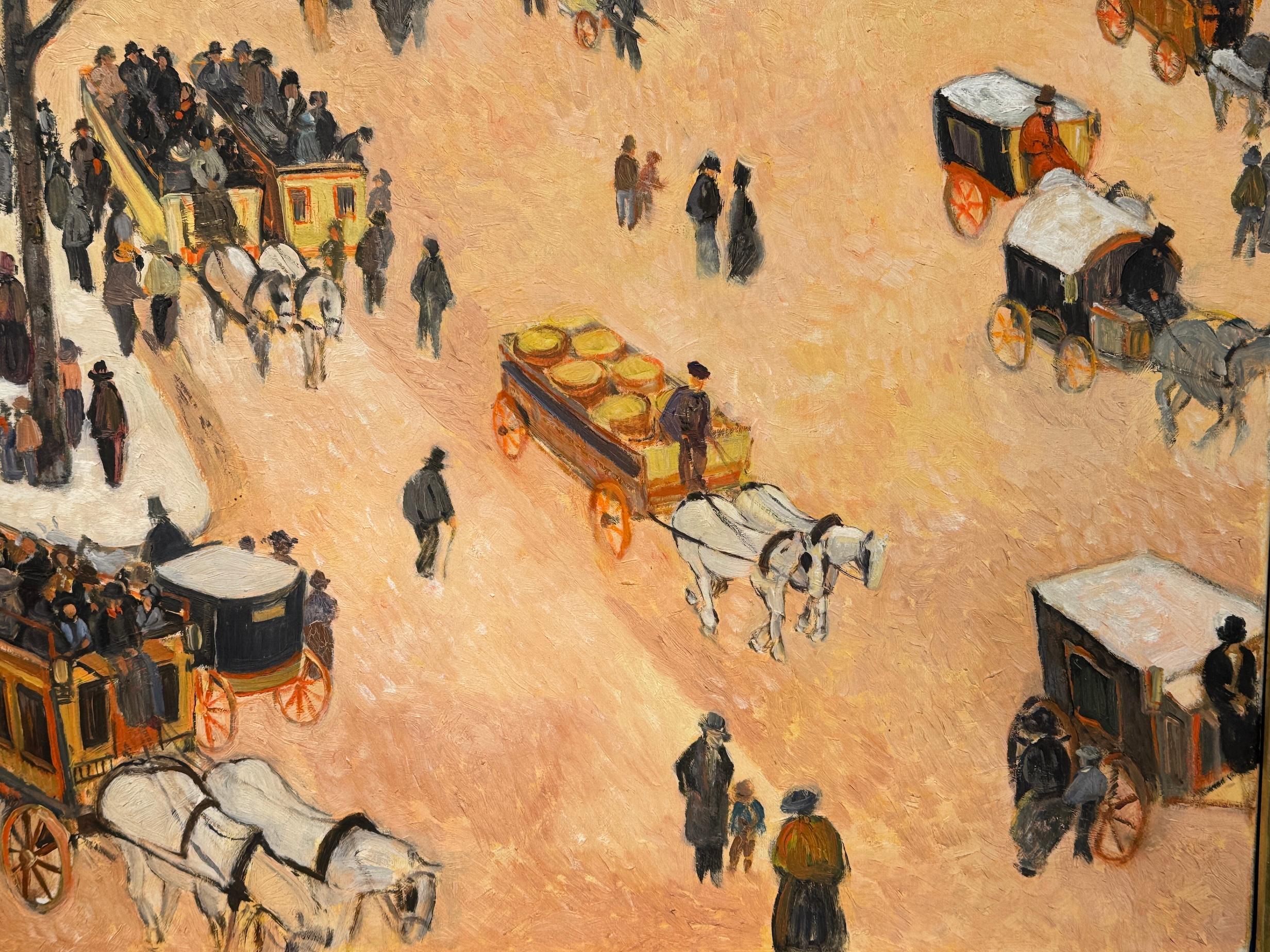 Impressionist City scene with figures, horses coaches possibly Paris For Sale 1