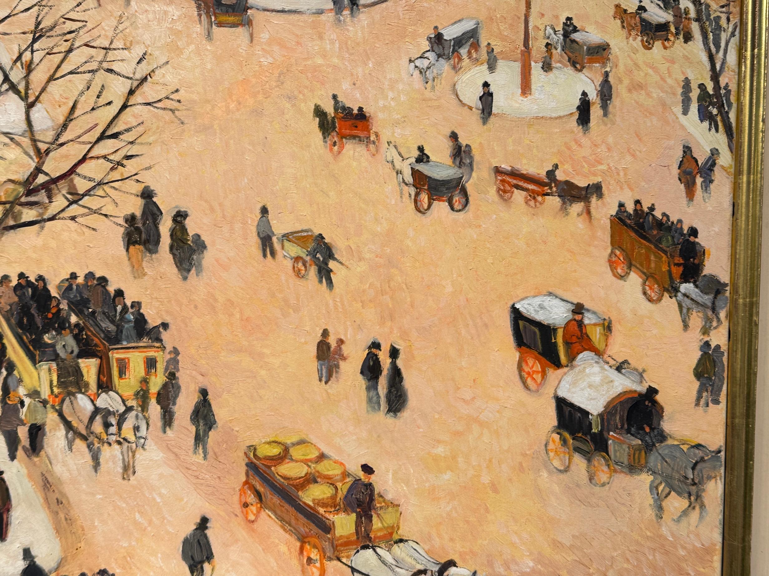 Impressionist City scene with figures, horses coaches possibly Paris For Sale 2