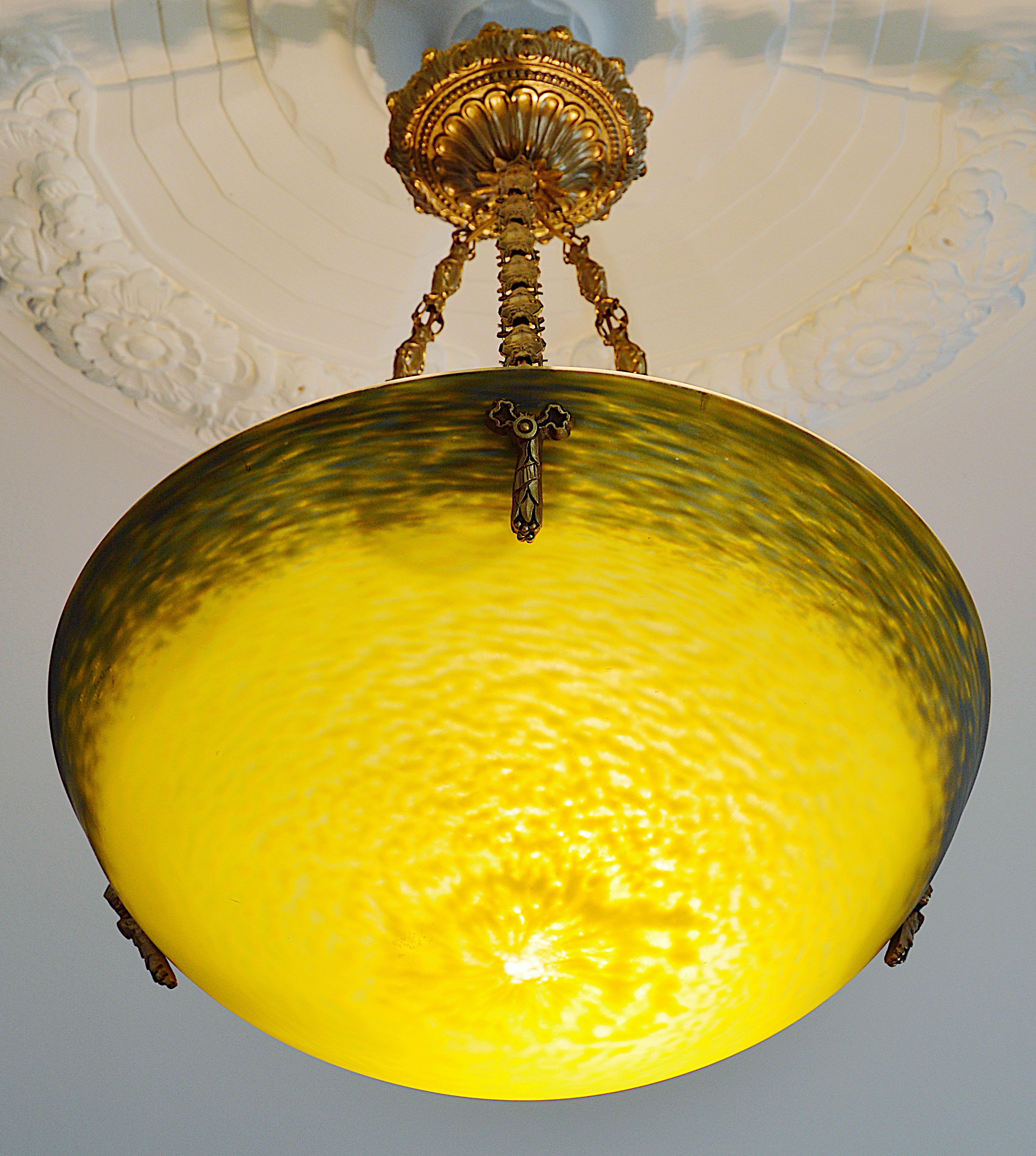 Early 20th Century Andre Delatte French Art Deco Pendant Chandelier, 1920 For Sale