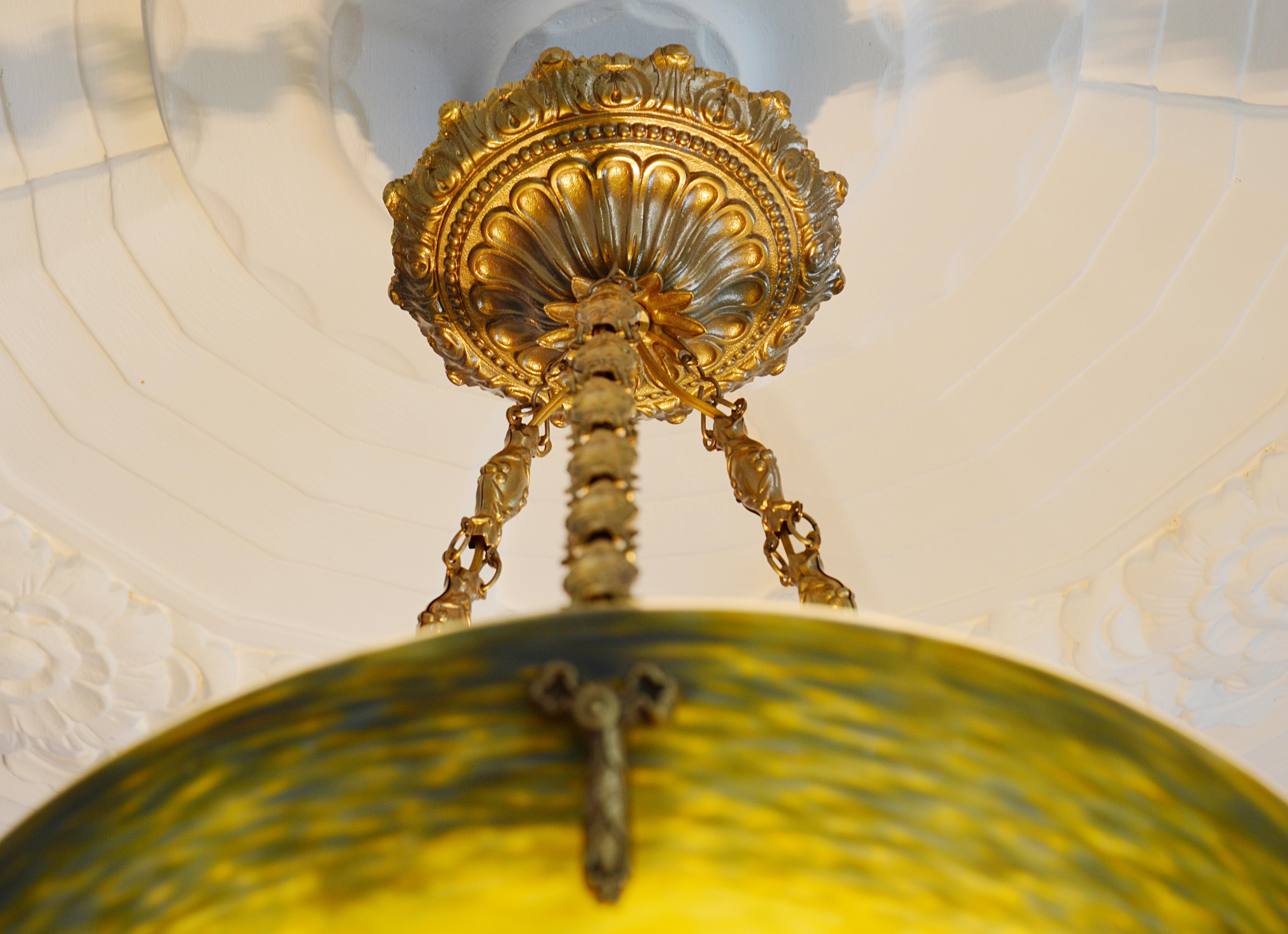Brass Andre Delatte French Art Deco Pendant Chandelier, 1920 For Sale