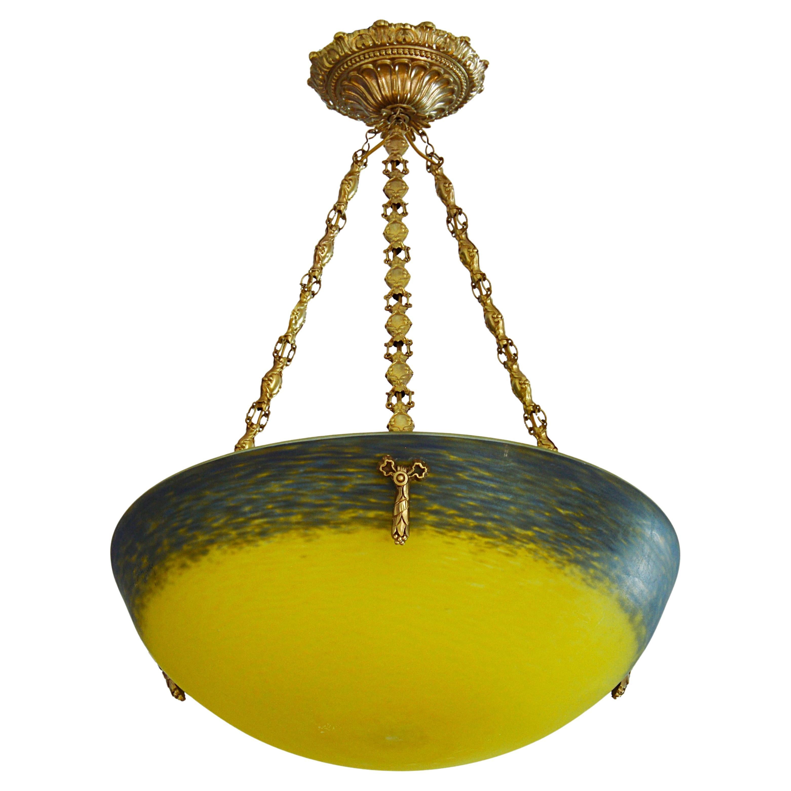 Andre Delatte French Art Deco Pendant Chandelier, 1920 For Sale