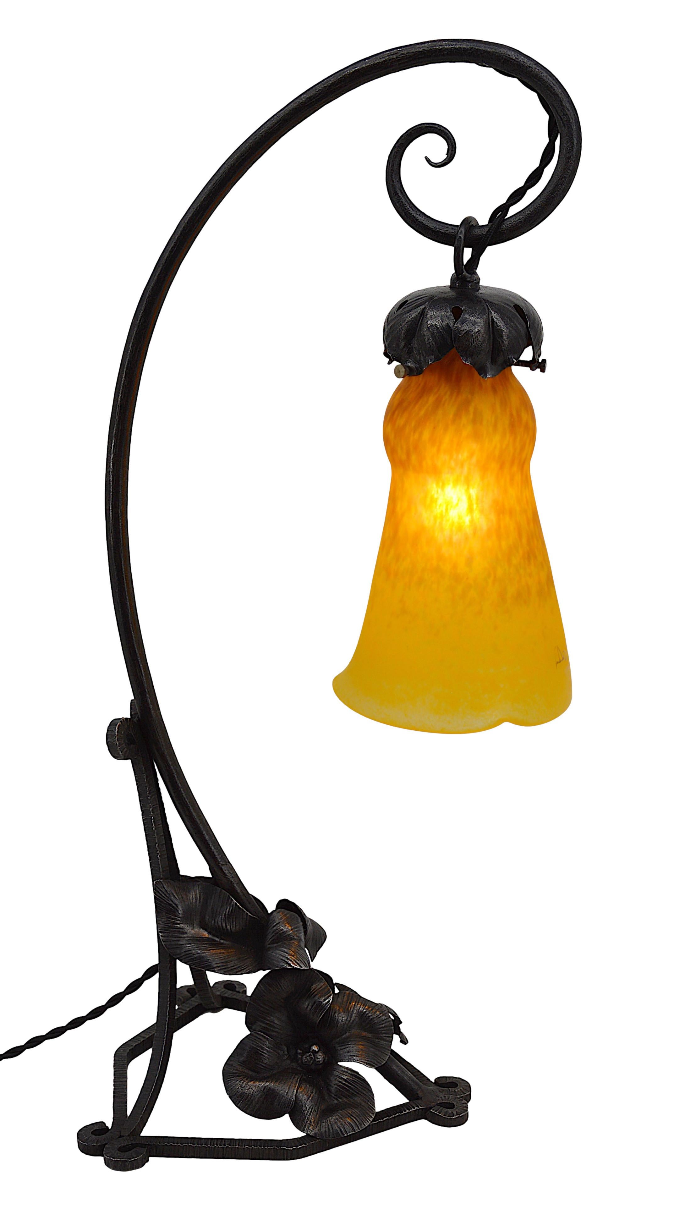Andre Delatte Large Rare Art Deco Table Lamp, 1920 In Distressed Condition For Sale In Saint-Amans-des-Cots, FR
