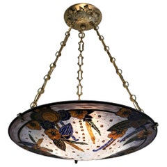 Andre Delatte Nancy 1920s Art Deco Chandelier en verre émaillé