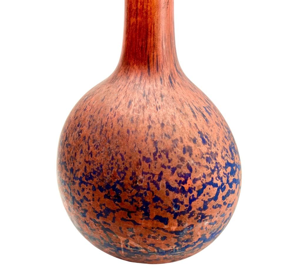 Hand-Crafted André Delatte Nancy Signed Large Vase Soliflore Art Glass Mixed Colors  For Sale