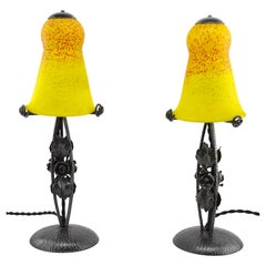 Antique Andre Delatte Pair of French Art Deco Lamps 1920