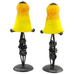 Andre Delatte Pair of French Art Deco Lamps, Late 1920s
