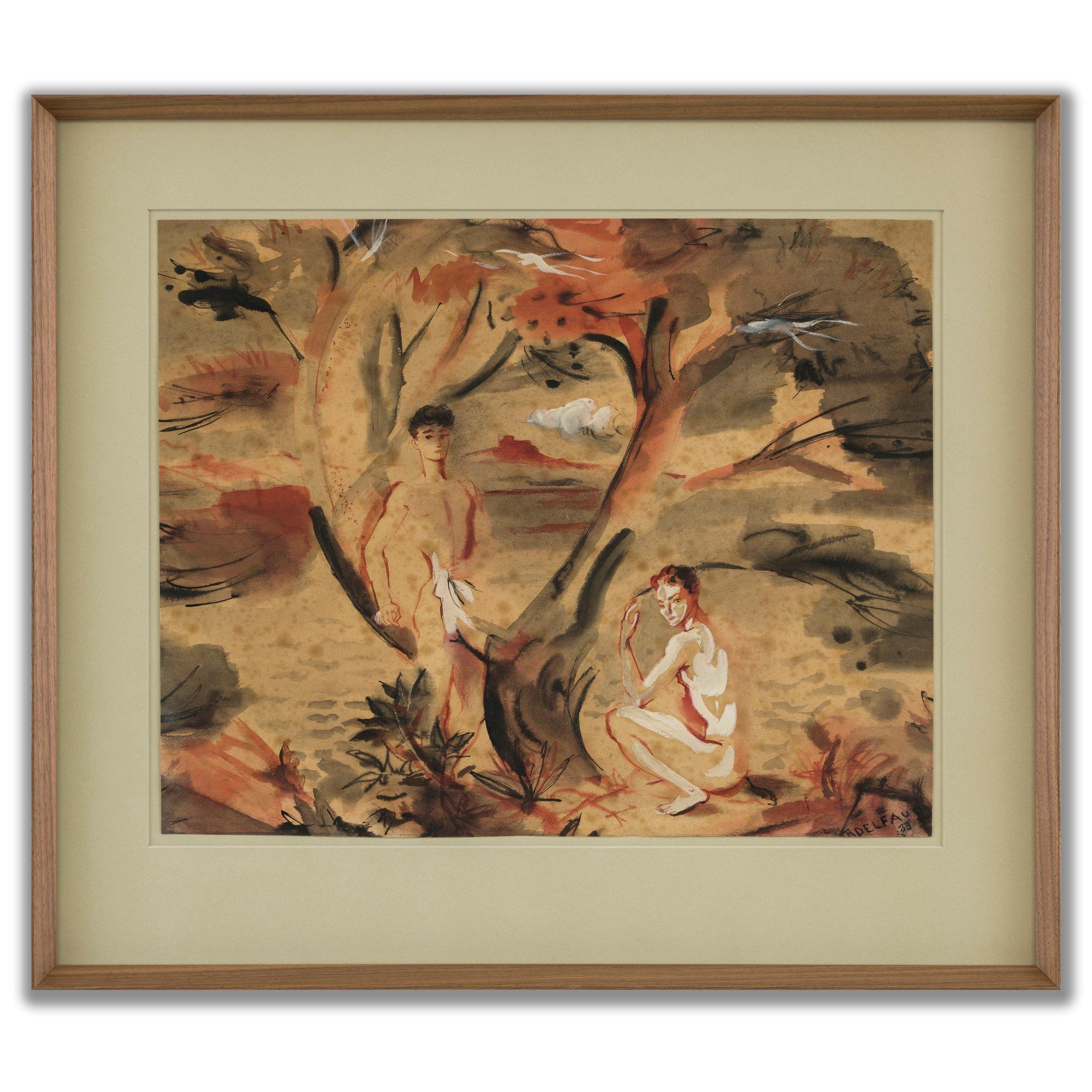 Dos jóvenes en el bosque - Art de Andre Delfau