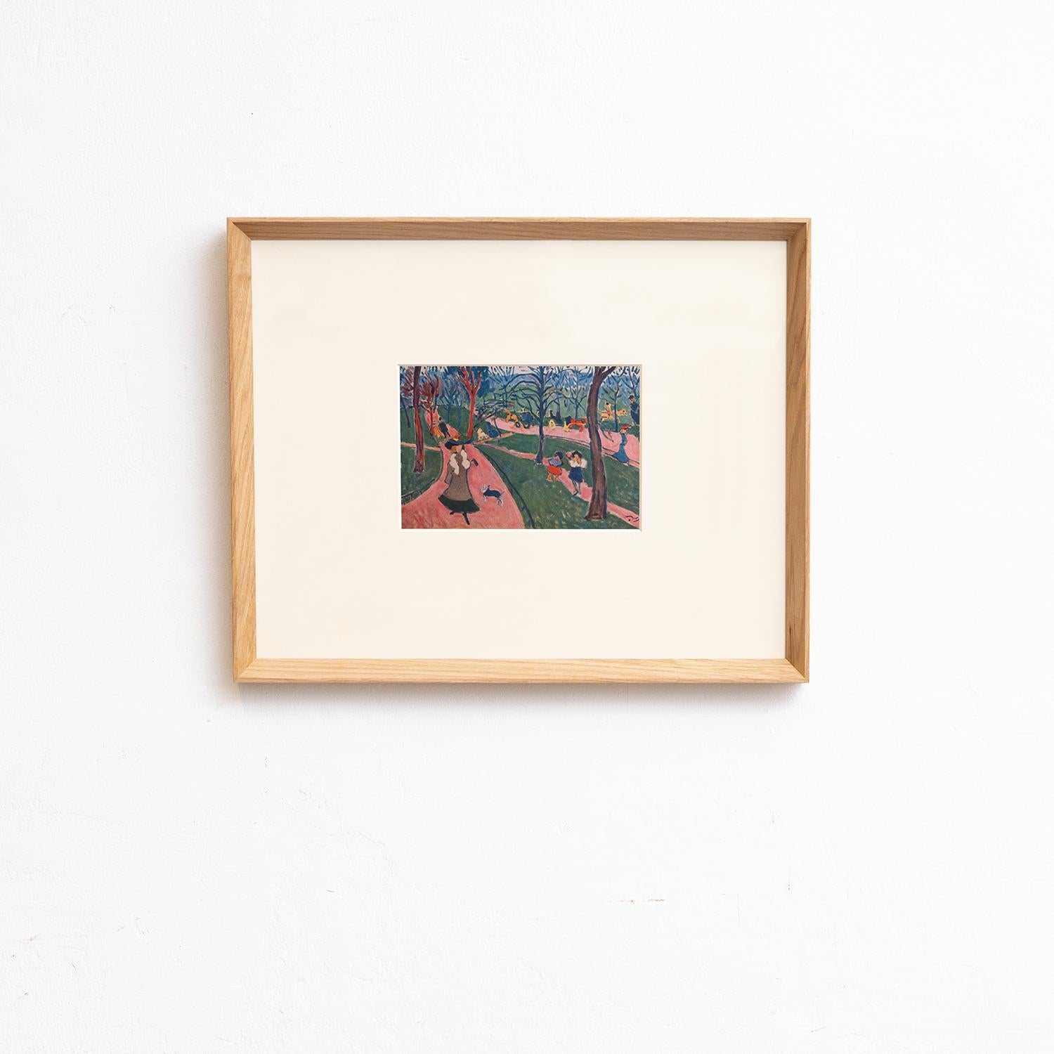 Step into the dynamic world of André Derain with this vibrant color cliché print from the Fauves collection, meticulously edited by Editions du Chêne in Paris, France, in 1948. Encased in a solid wood frame measuring 54 cm in height, 43.5 cm in
