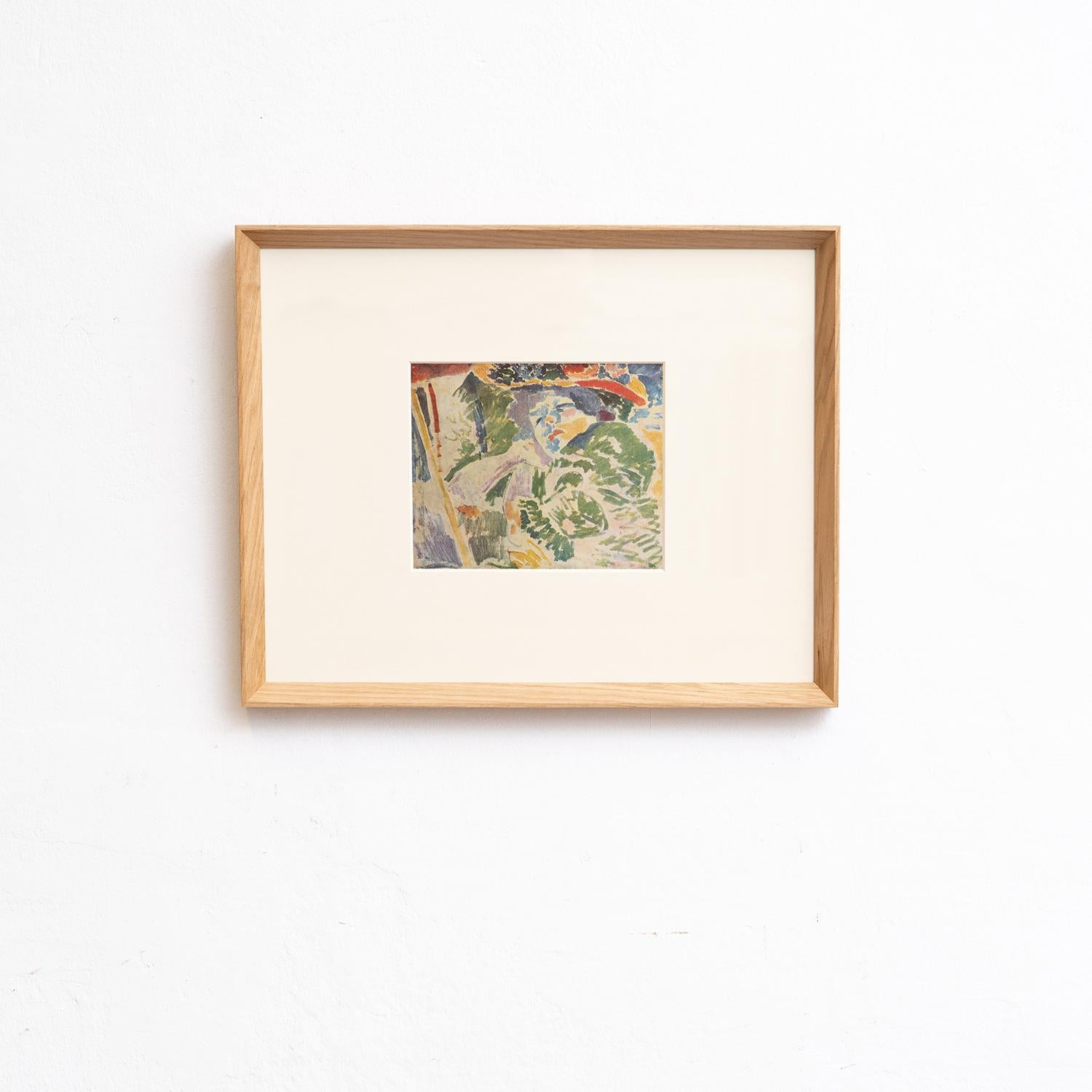 Step into the dynamic world of André Derain with this vibrant color cliché print from the Fauves collection, meticulously edited by Editions du Chêne in Paris, France, in 1948. Encased in a solid wood frame measuring 54 cm in height, 43.5 cm in
