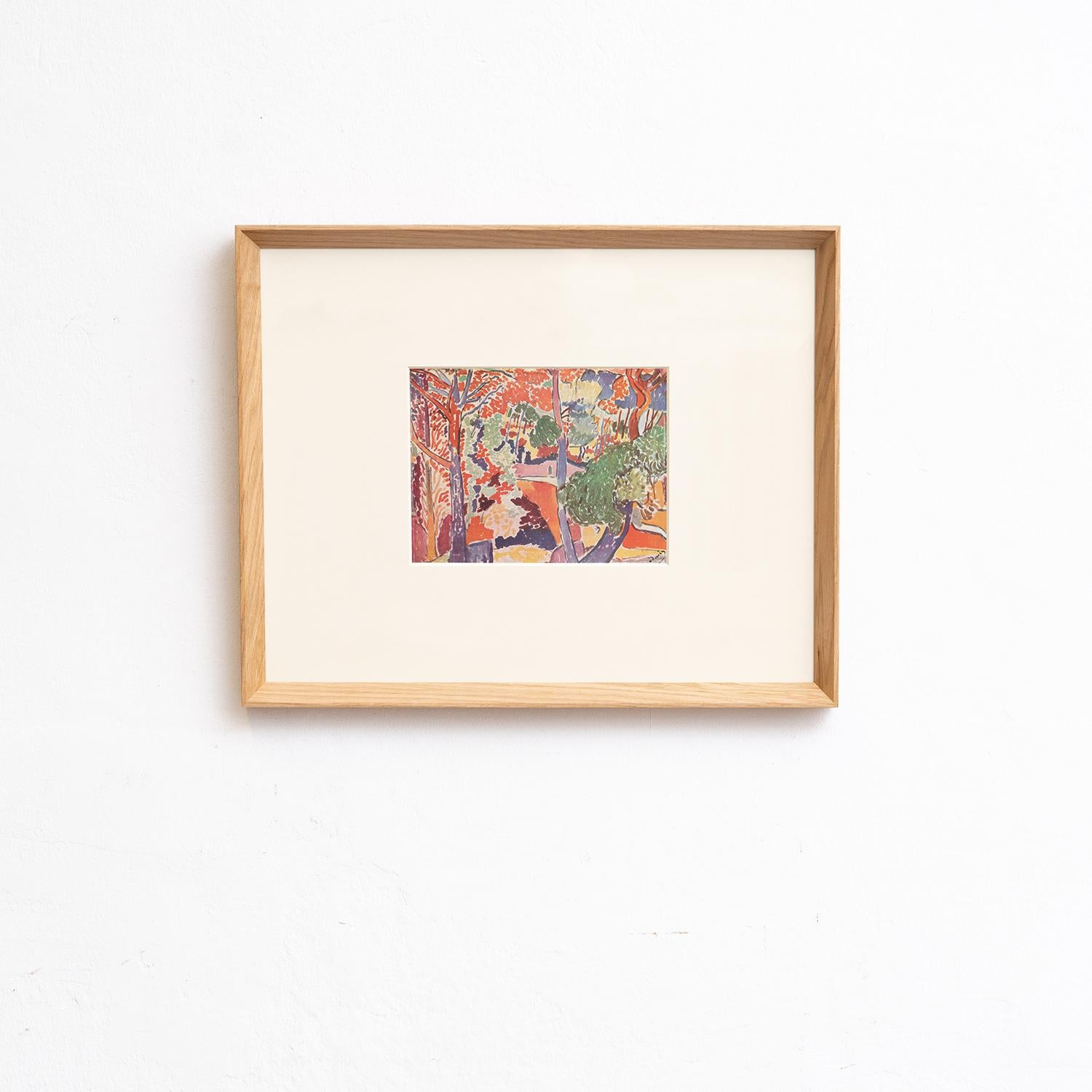 Step into the dynamic world of André Derain with this vibrant color cliché print from the Fauves collection, meticulously edited by Editions du Chêne in Paris, France, in 1948. Encased in a solid wood frame measuring 54 cm in height, 43.5 cm in