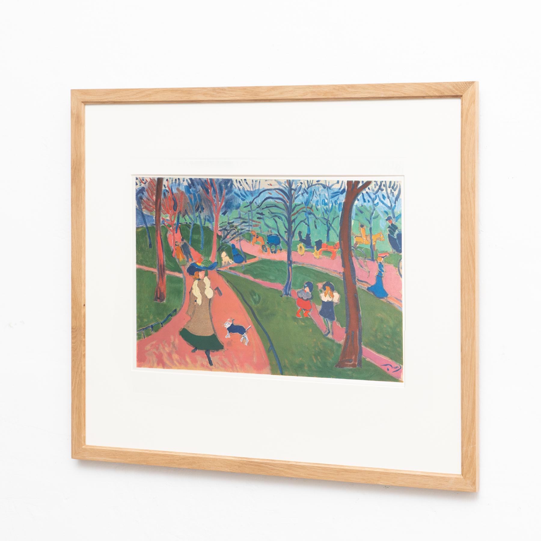 Original 'Hyde Park' color lithograph by André Derain.

Lithograph printed from an original painting made by the author in France, circa 1906.

Published by Fernand Mourlot in Les Fauves. Paris, circa 1972. 

Framed and signed in the
