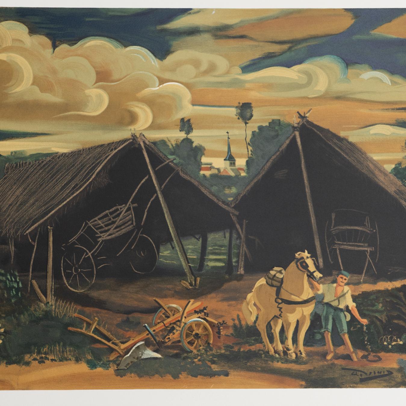 André Derain Framed 'Les Deux Hangars' Color Lithography, circa 1970 In Good Condition For Sale In Barcelona, Barcelona