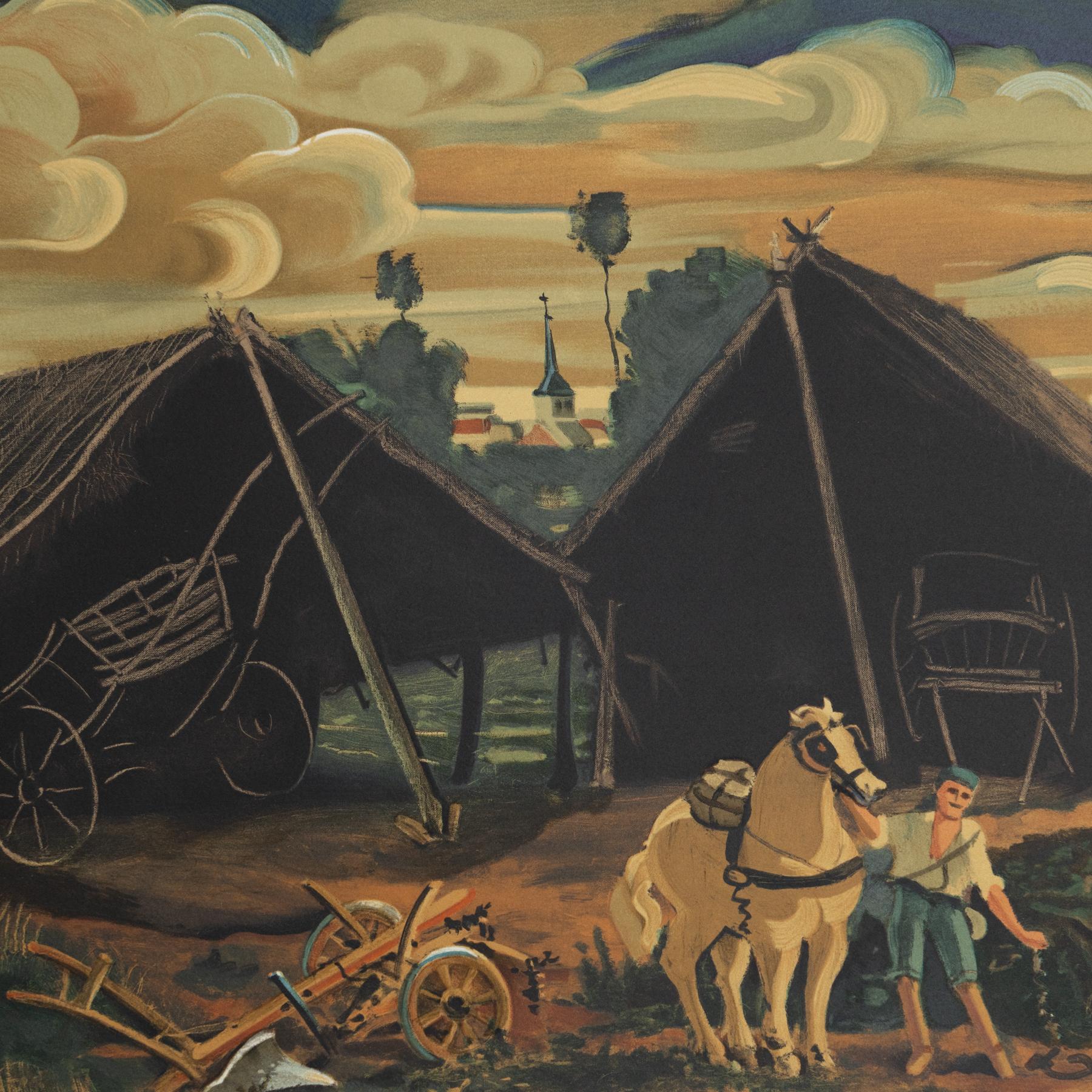 Late 20th Century André Derain Framed 'Les Deux Hangars' Color Lithography, circa 1970 For Sale