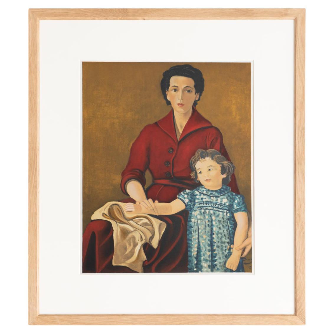 « Portrait de Denise et Claire » encadré, lithographie couleur d'Andr Derain, vers 1970
