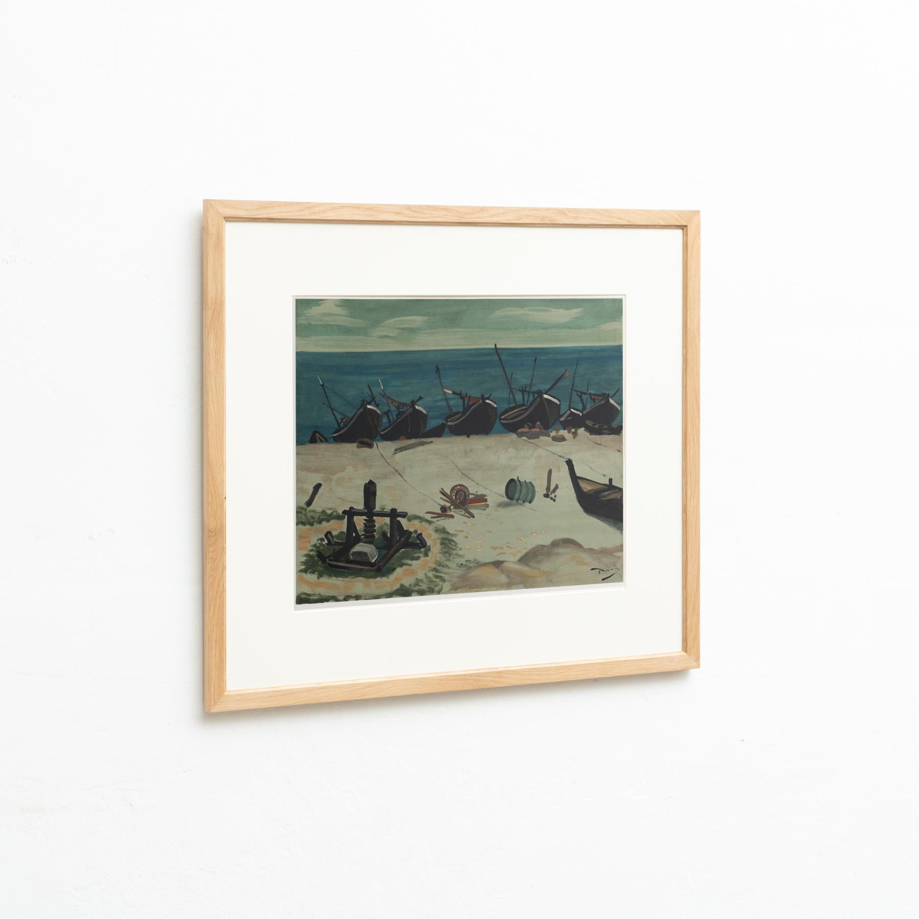 Français Lithographie couleur The Small Harbour encadrée d'Andr Derain, vers 1970 en vente