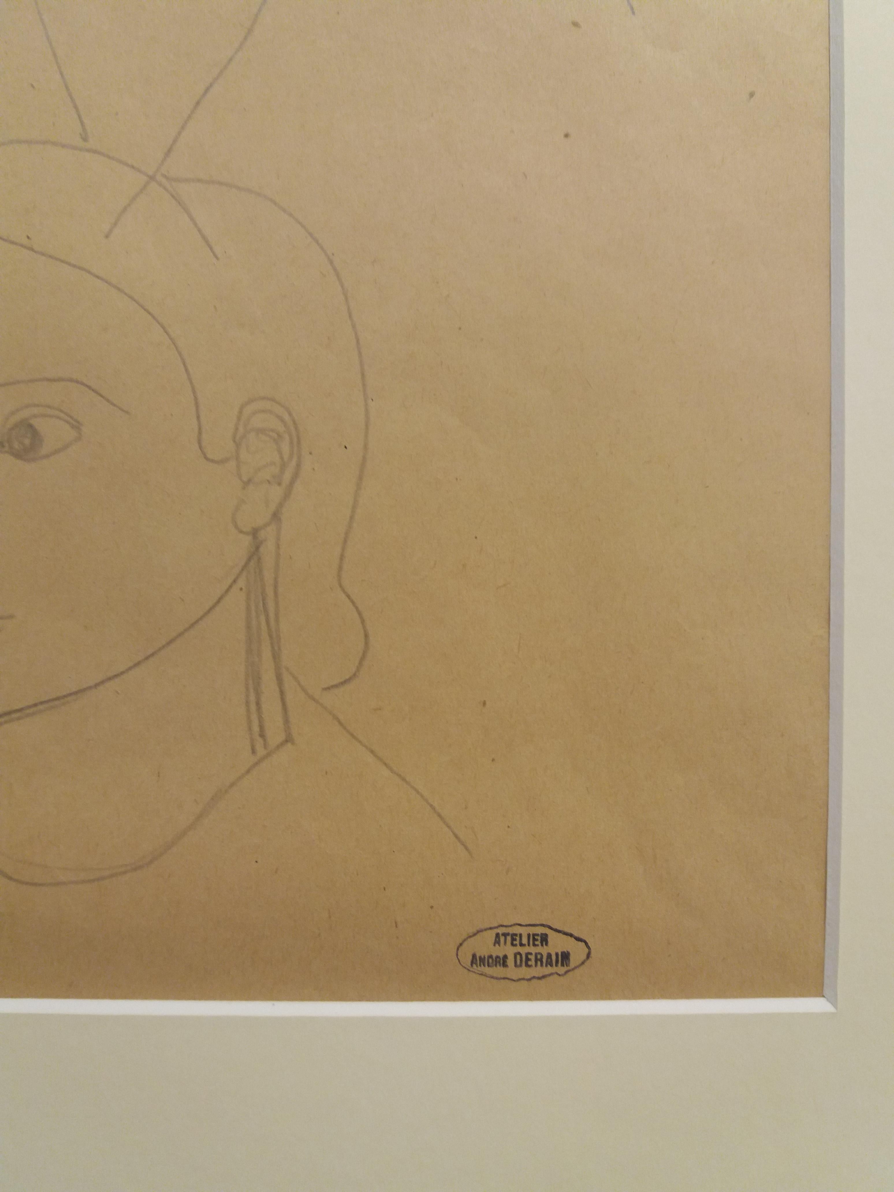  visage de profil. dessin original au crayon peinture
André Derain (Chatou, 10 juin 1880-Garches, 8 septembre 1954) est un peintre, illustrateur et scénographe français, représentant du fauvisme.

Derain a dix-huit ans lorsqu'il entre à l'Académie