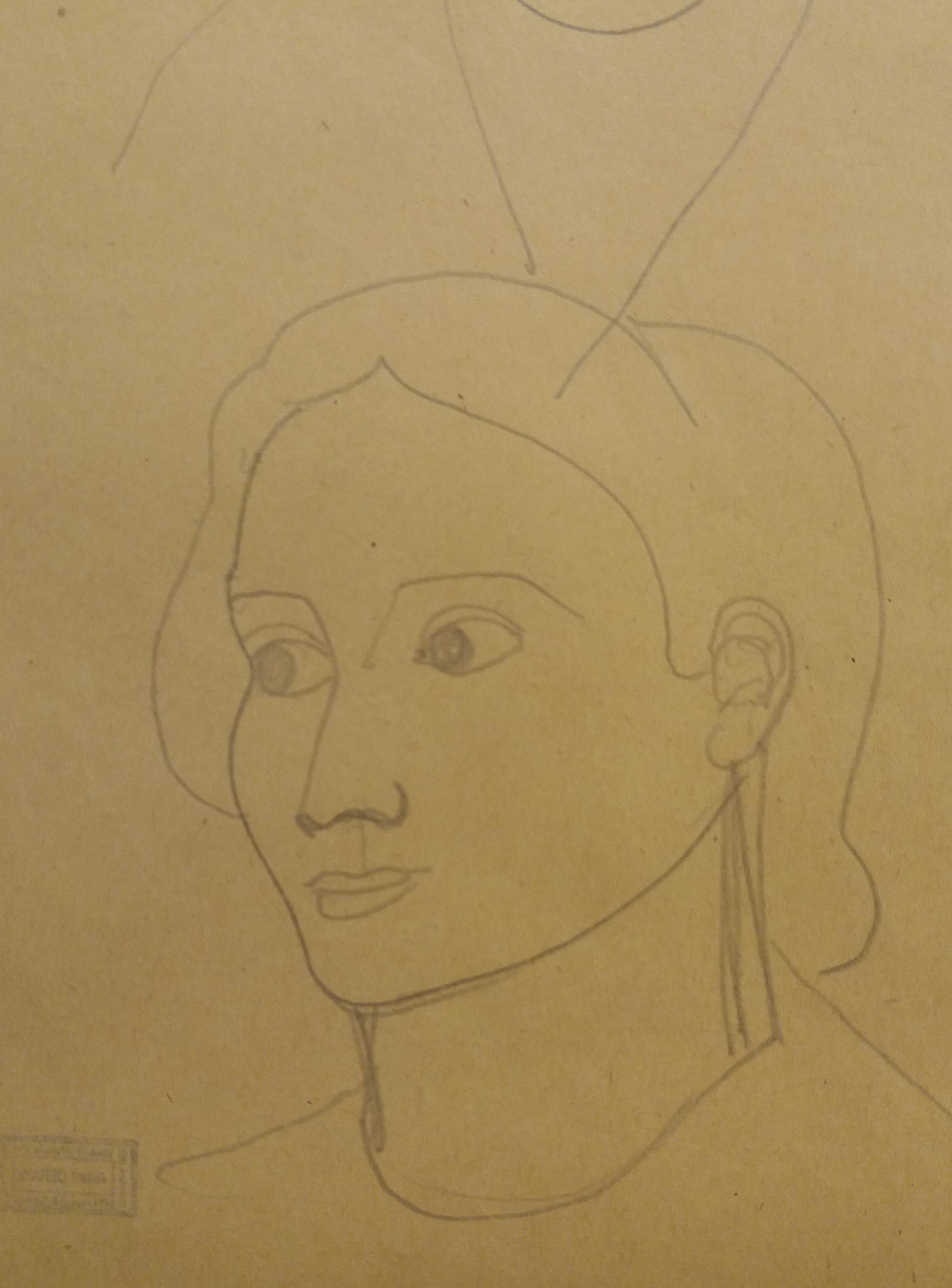 Andre Derain 94 Sketch of Faces, dessin original au crayon en vente 1
