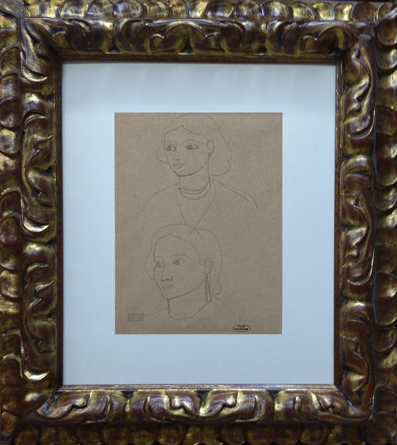 André Derain Figurative Painting - Andre Derain 94 Sketch of Faces. original pencil drawing painting