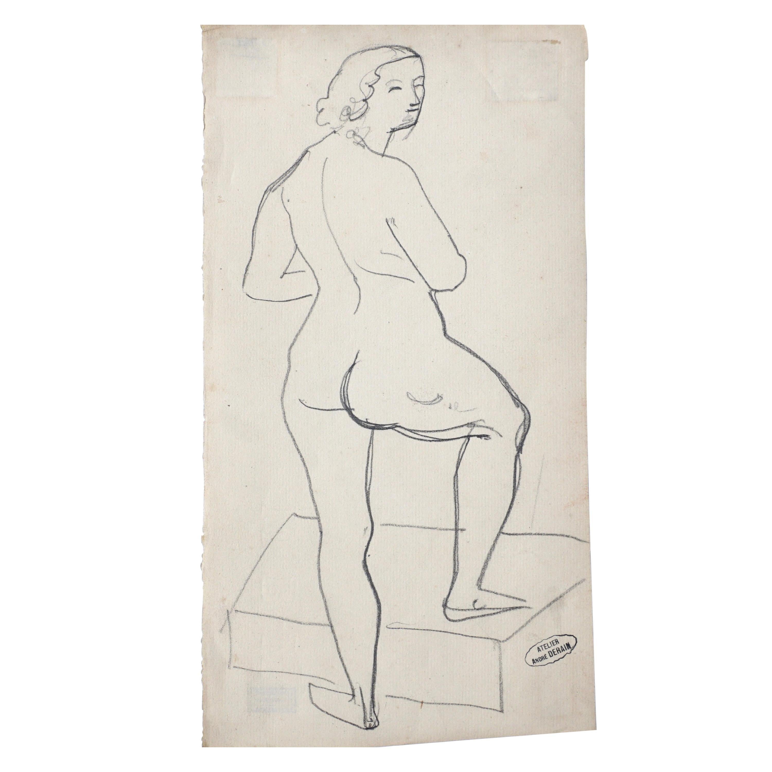 Andre Derain, dessin au crayon nu féminin