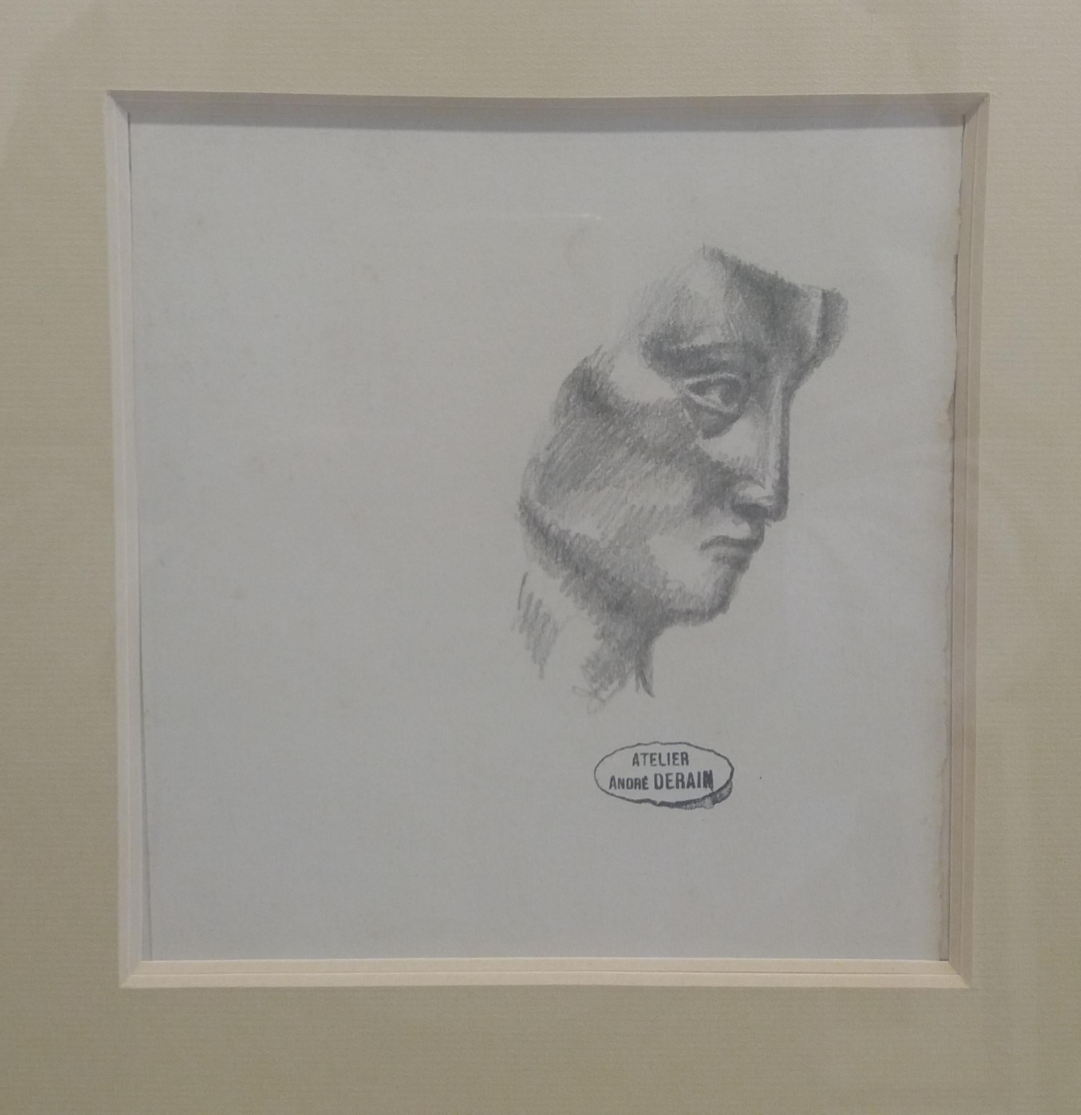  Derain   profile face. original pencil drawing painting - Painting by André Derain